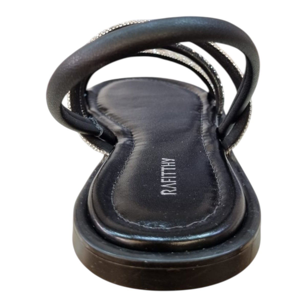 Sandalia Rasteira Feminino Rafitthy Conforto Casual Brilho Strass Metalizado Calce Fácil 18.56001A Preto Preto 4