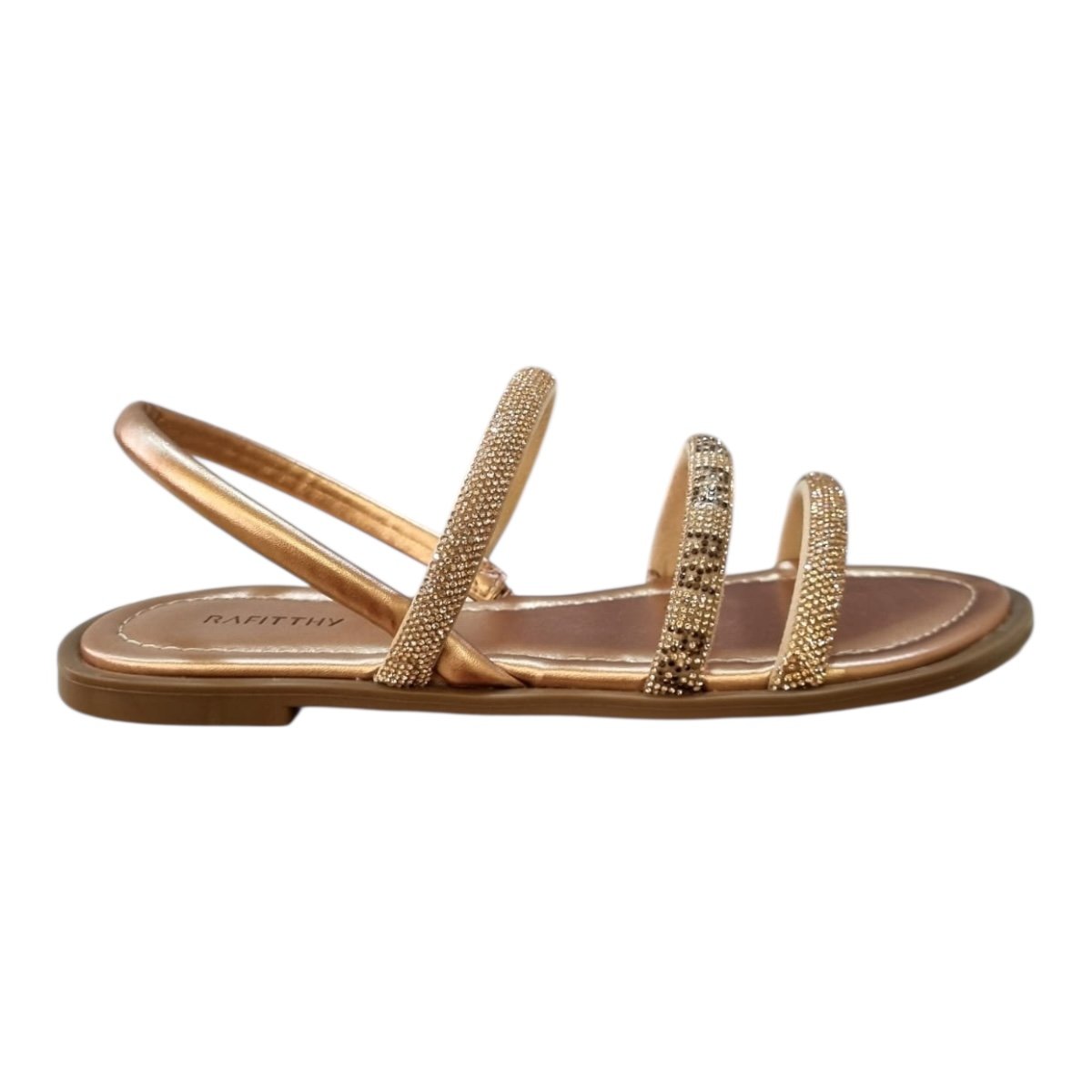 Sandalia Rasteira Feminino Rafitthy Conforto Casual Brilho Strass Metalizado Calce Fácil 18.56001A Rose