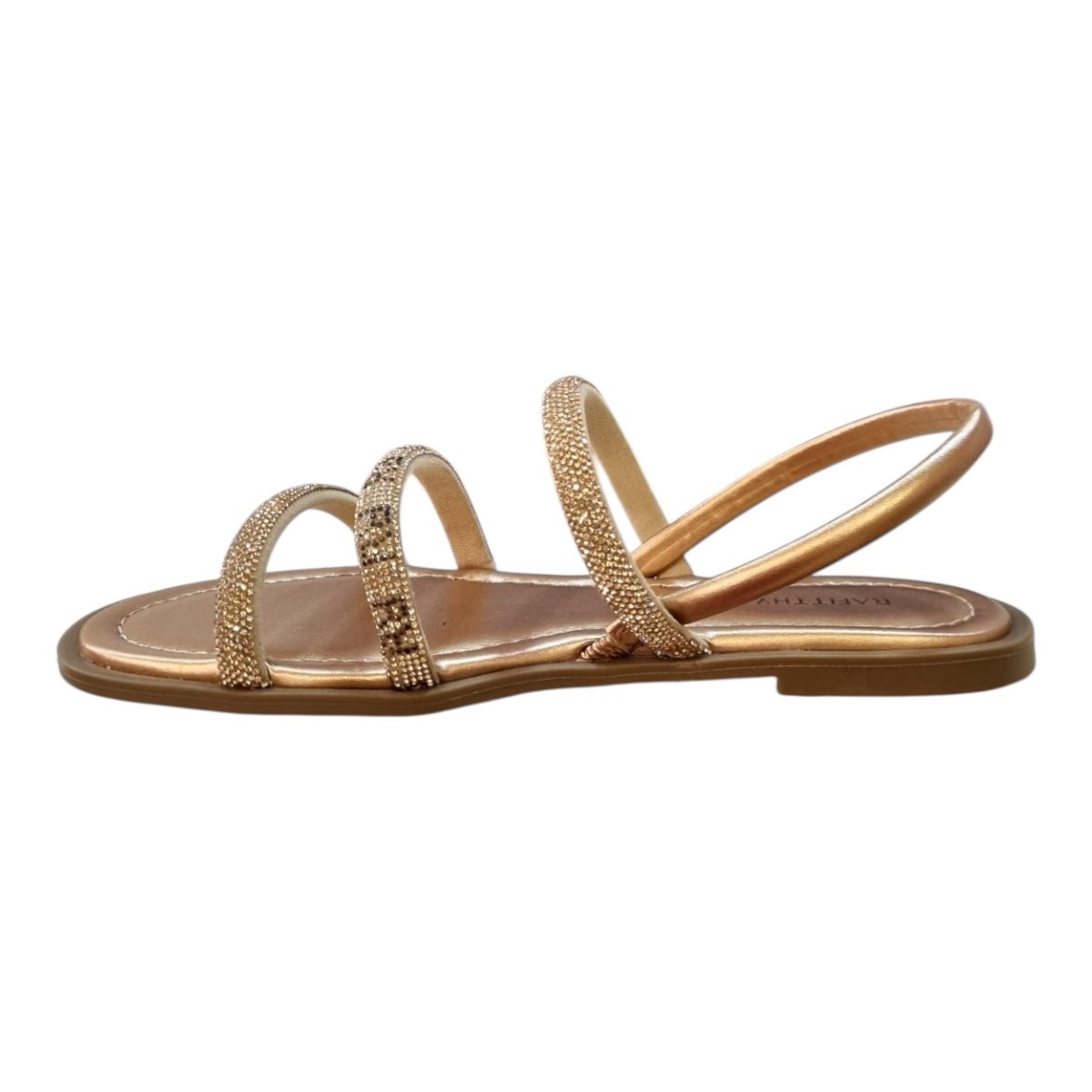 Sandalia Rasteira Feminino Rafitthy Conforto Casual Brilho Strass Metalizado Calce Fácil 18.56001A Rose Dourado 3