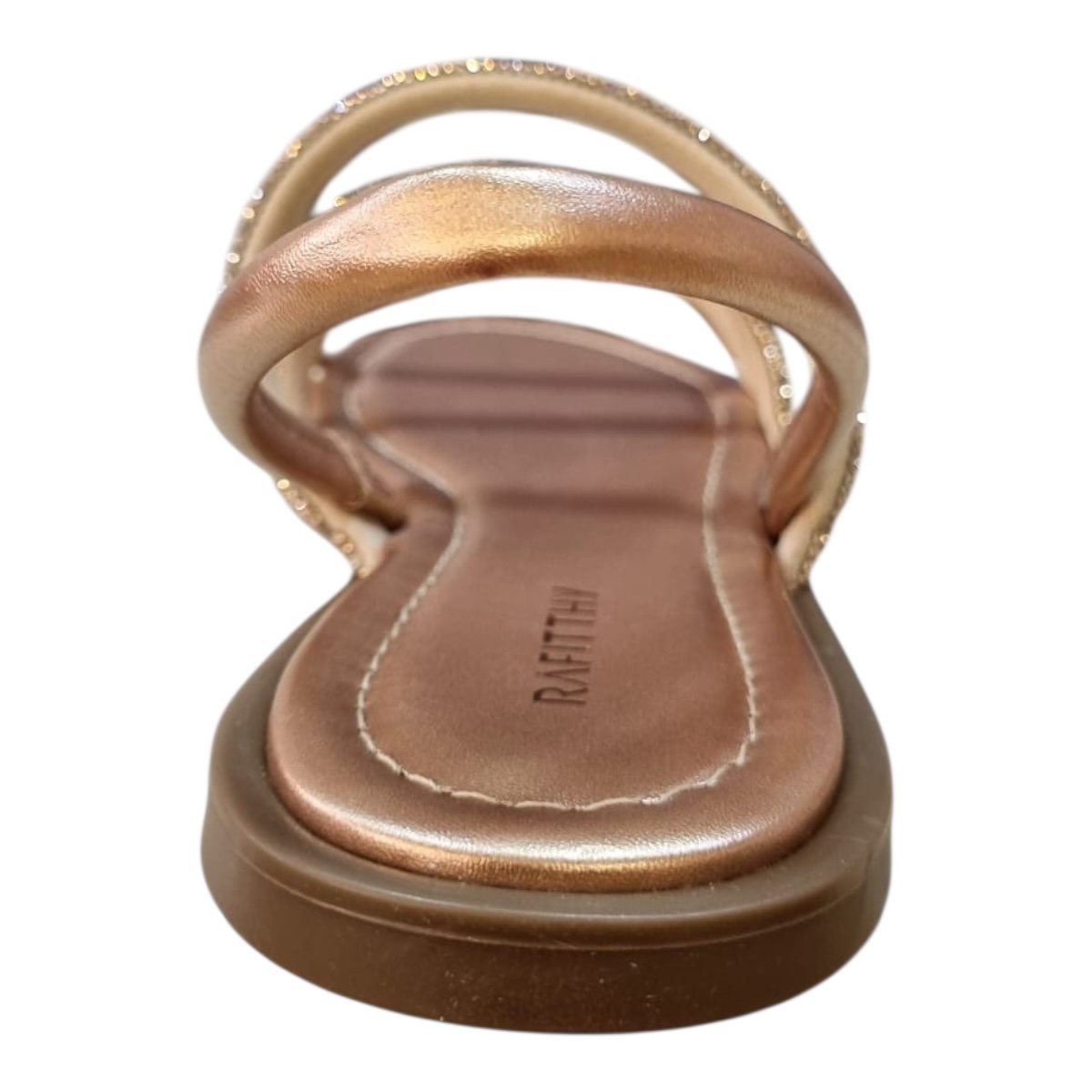 Sandalia Rasteira Feminino Rafitthy Conforto Casual Brilho Strass Metalizado Calce Fácil 18.56001A Rose Dourado 5