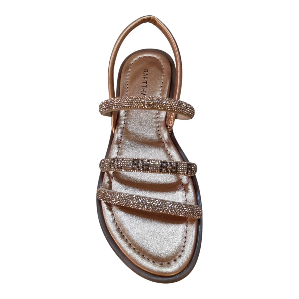 Sandalia Rasteira Feminino Rafitthy Conforto Casual Brilho Strass Metalizado Calce Fácil 18.56001A Rose Dourado 6