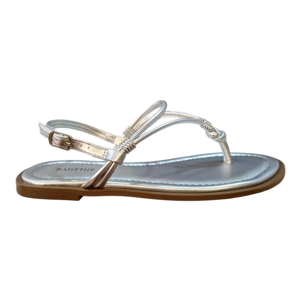 Sandalia Rasteira Feminino Rafitthy Casual Conforto Dedo Brilho Metalizado Antiderrapante 18.56005A Prata