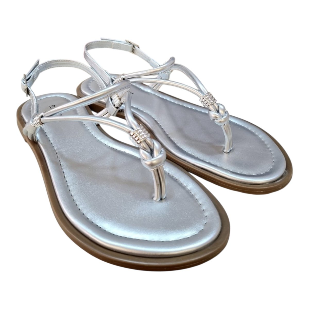 Sandalia Rasteira Feminino Rafitthy Casual Conforto Dedo Brilho Metalizado Antiderrapante 18.56005A Prata Prata 2