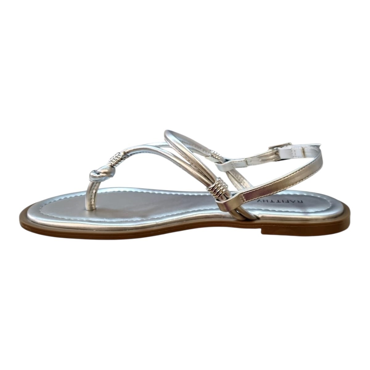 Sandalia Rasteira Feminino Rafitthy Casual Conforto Dedo Brilho Metalizado Antiderrapante 18.56005A Prata Prata 5