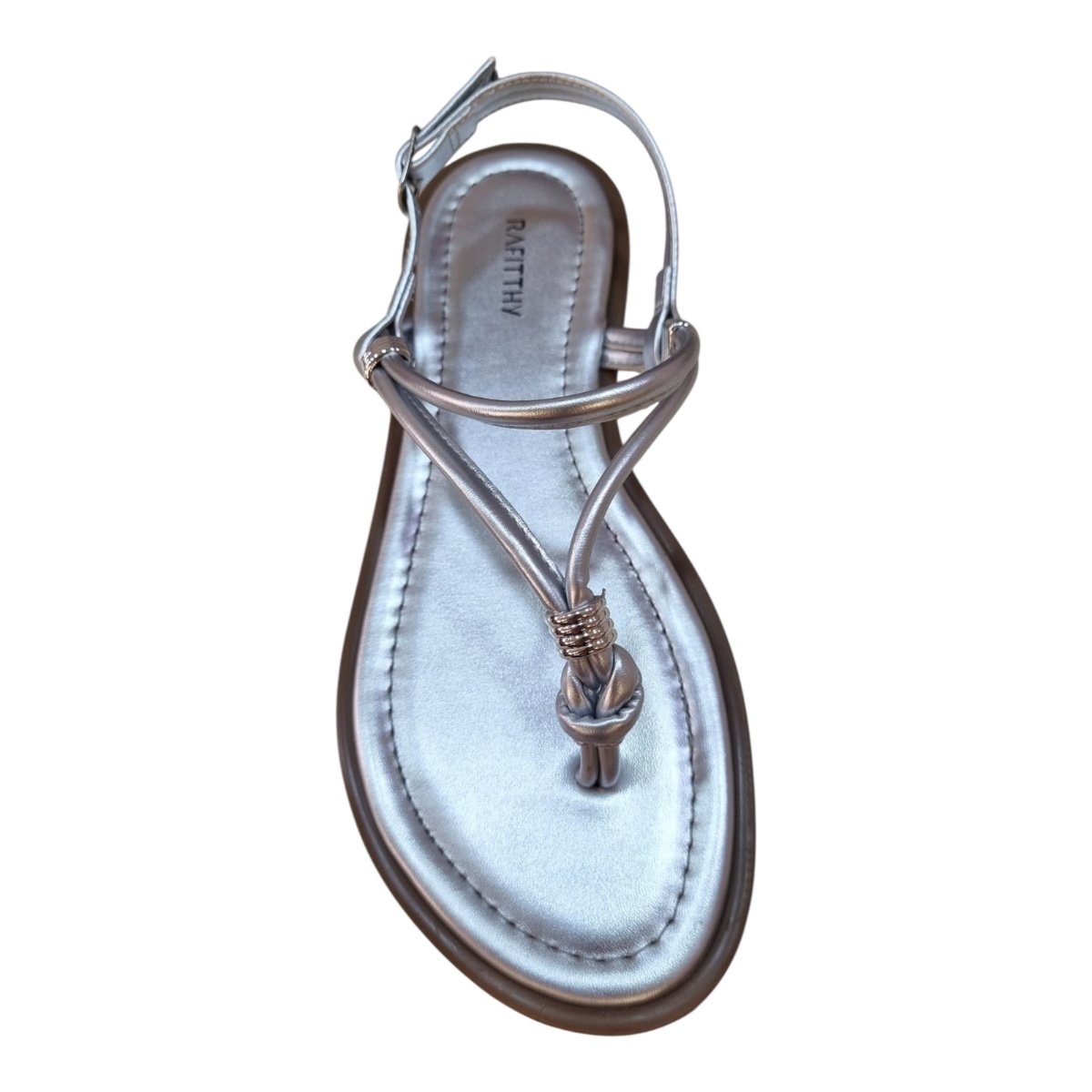 Sandalia Rasteira Feminino Rafitthy Casual Conforto Dedo Brilho Metalizado Antiderrapante 18.56005A Prata Prata 6