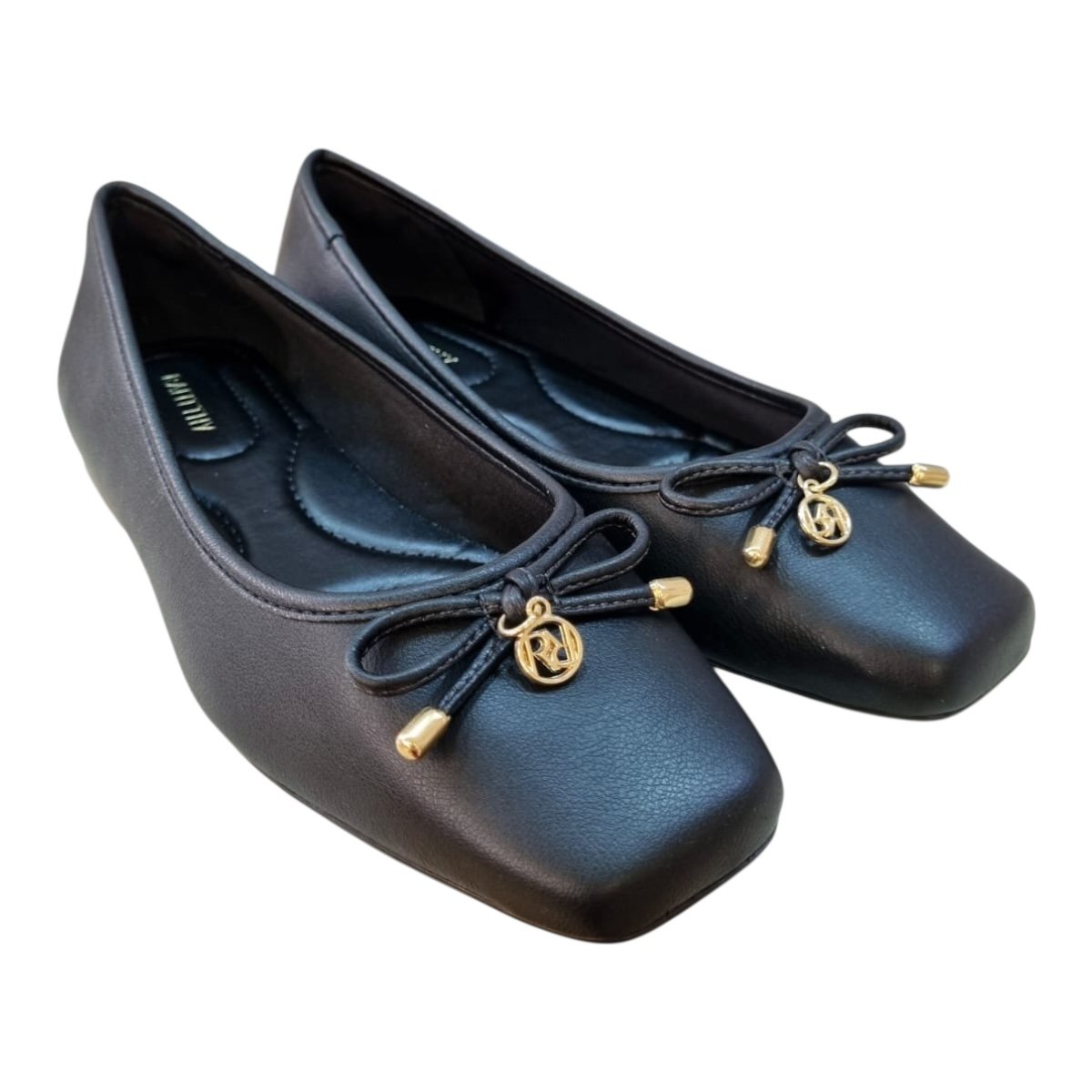 Sapatilha Feminino Rafitthy Casual Conforto Laço Antiderrapante Superleve Bico Quadrado 18.50004A Preto Preto 2