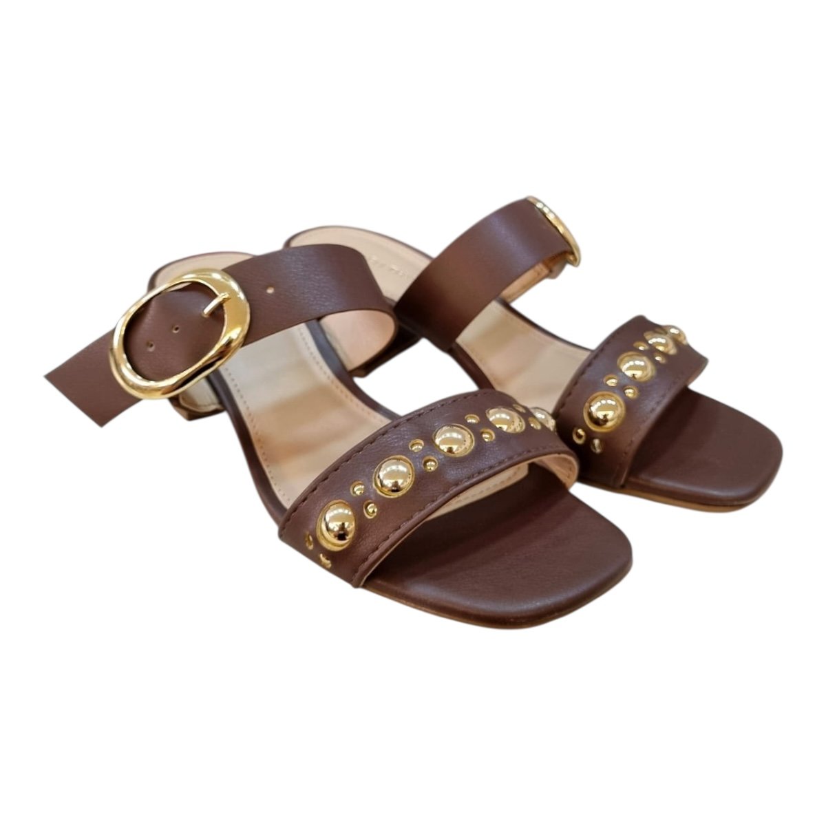 Tamanco Feminino Rafitthy Casual Conforto Salto Bloco Antiderrapante Fivela Metalizado 1896005A Marrom Marrom 2