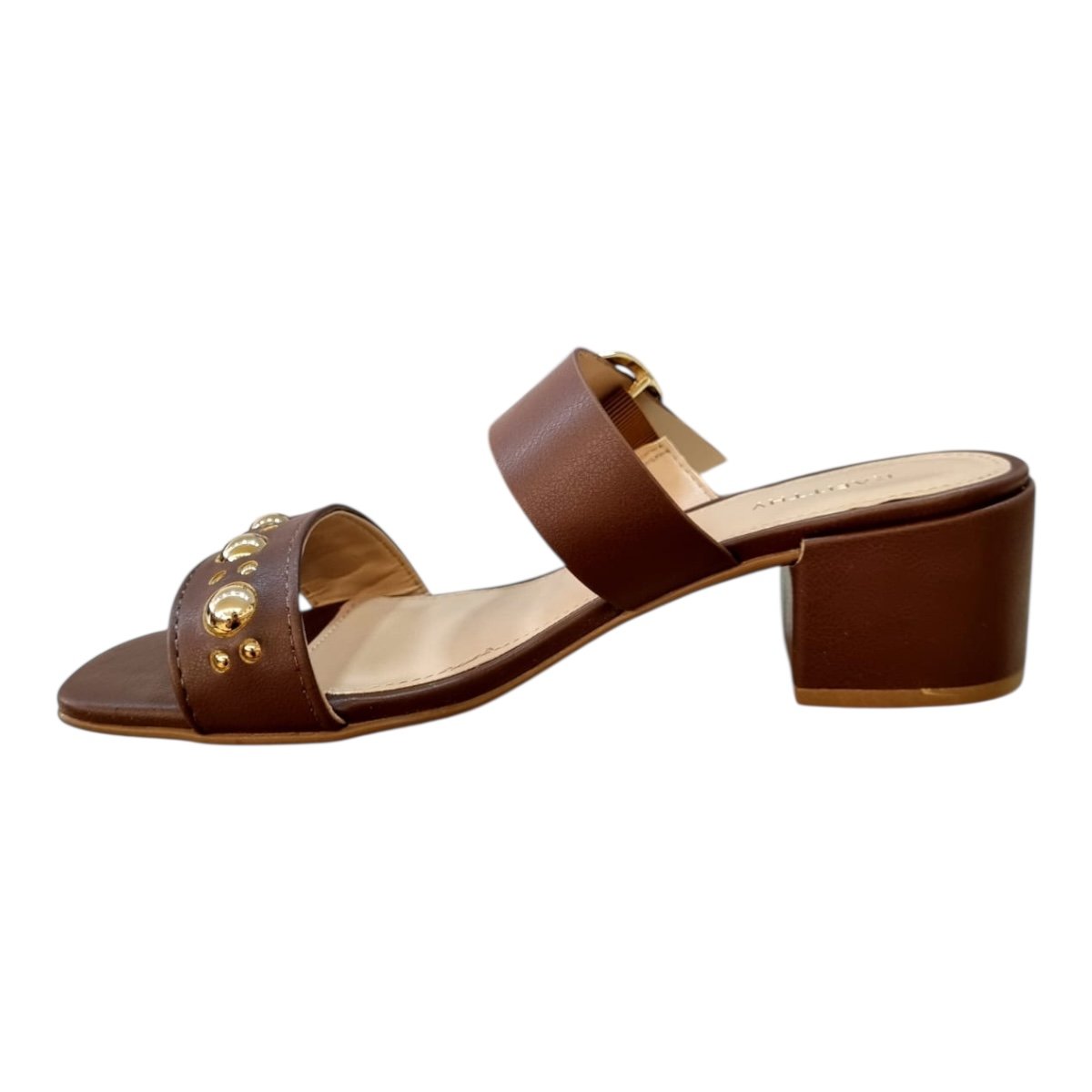 Tamanco Feminino Rafitthy Casual Conforto Salto Bloco Antiderrapante Fivela Metalizado 1896005A Marrom Marrom 3