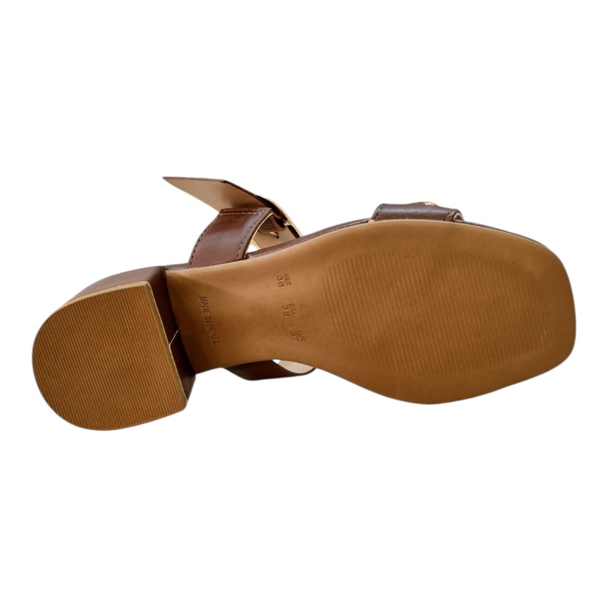 Tamanco Feminino Rafitthy Casual Conforto Salto Bloco Antiderrapante Fivela Metalizado 1896005A Marrom Marrom 4