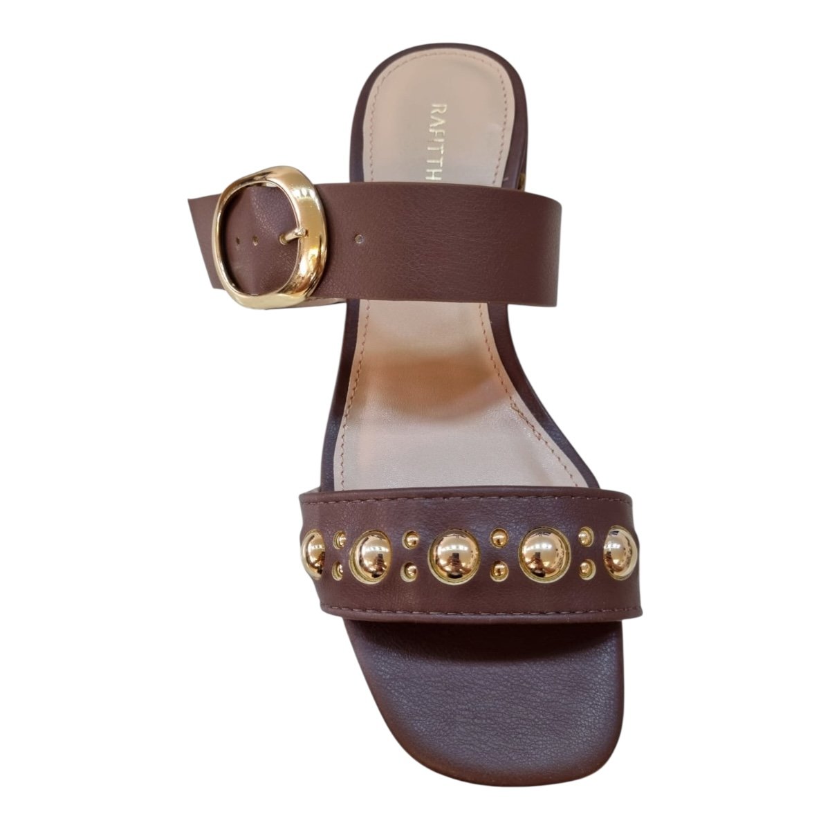 Tamanco Feminino Rafitthy Casual Conforto Salto Bloco Antiderrapante Fivela Metalizado 1896005A Marrom Marrom 6