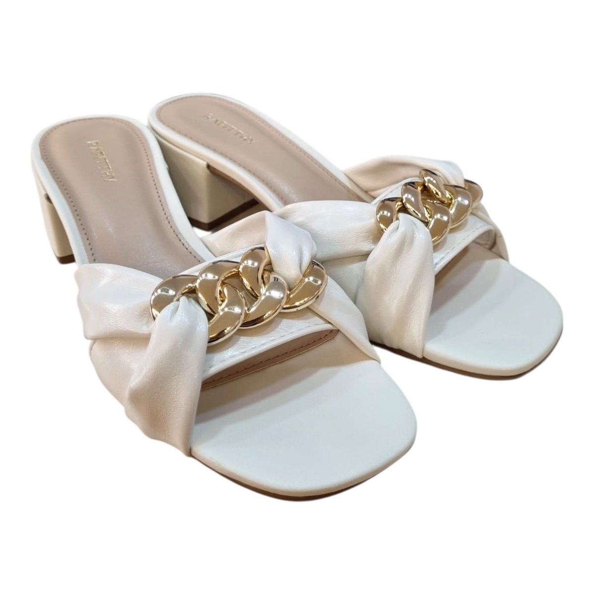 Tamanco Feminino Rafitthy Casual Conforto Salto Bloco Antiderrapante Detalhe Metalizado 18.96008A Marfim Marfim 2