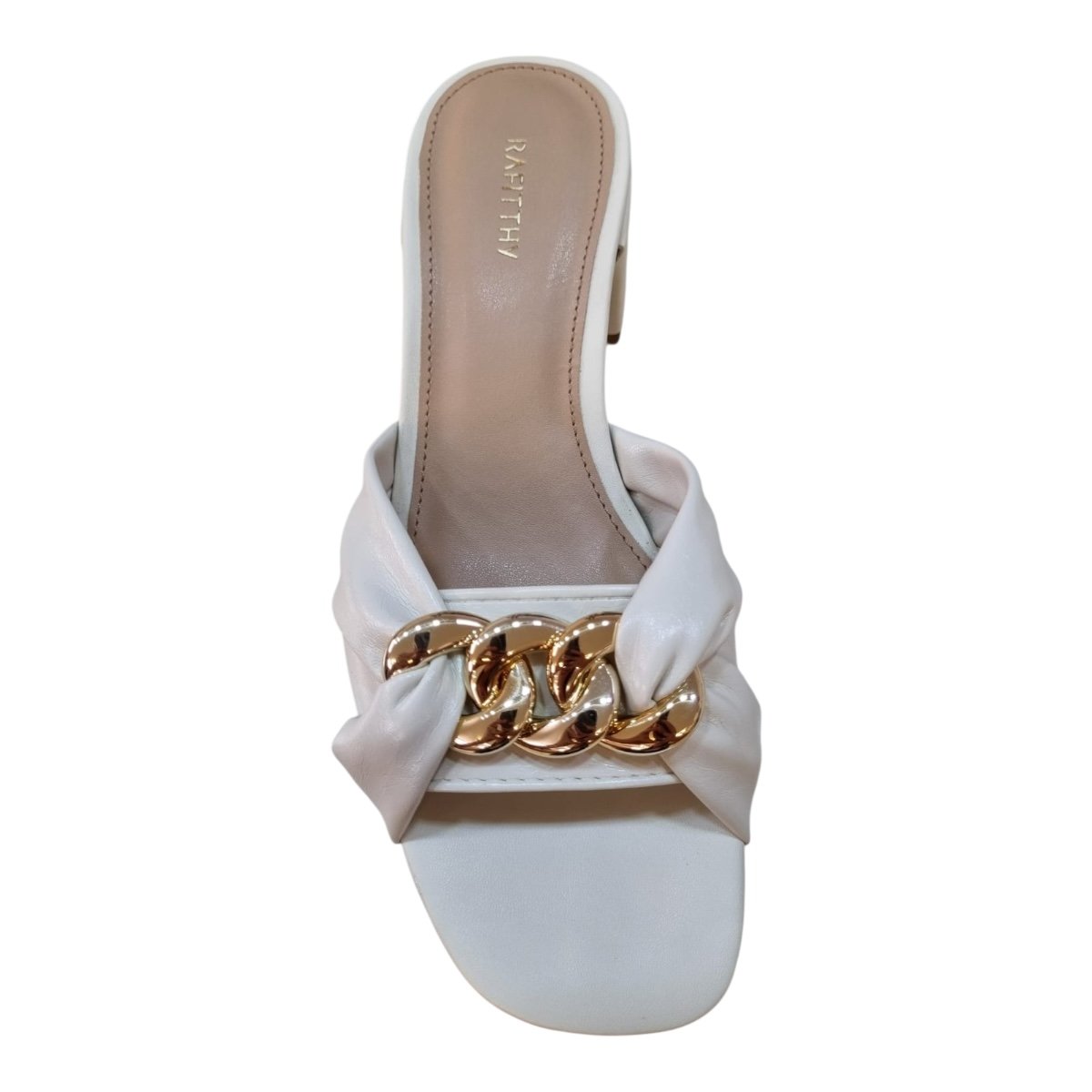 Tamanco Feminino Rafitthy Casual Conforto Salto Bloco Antiderrapante Detalhe Metalizado 18.96008A Marfim Marfim 5