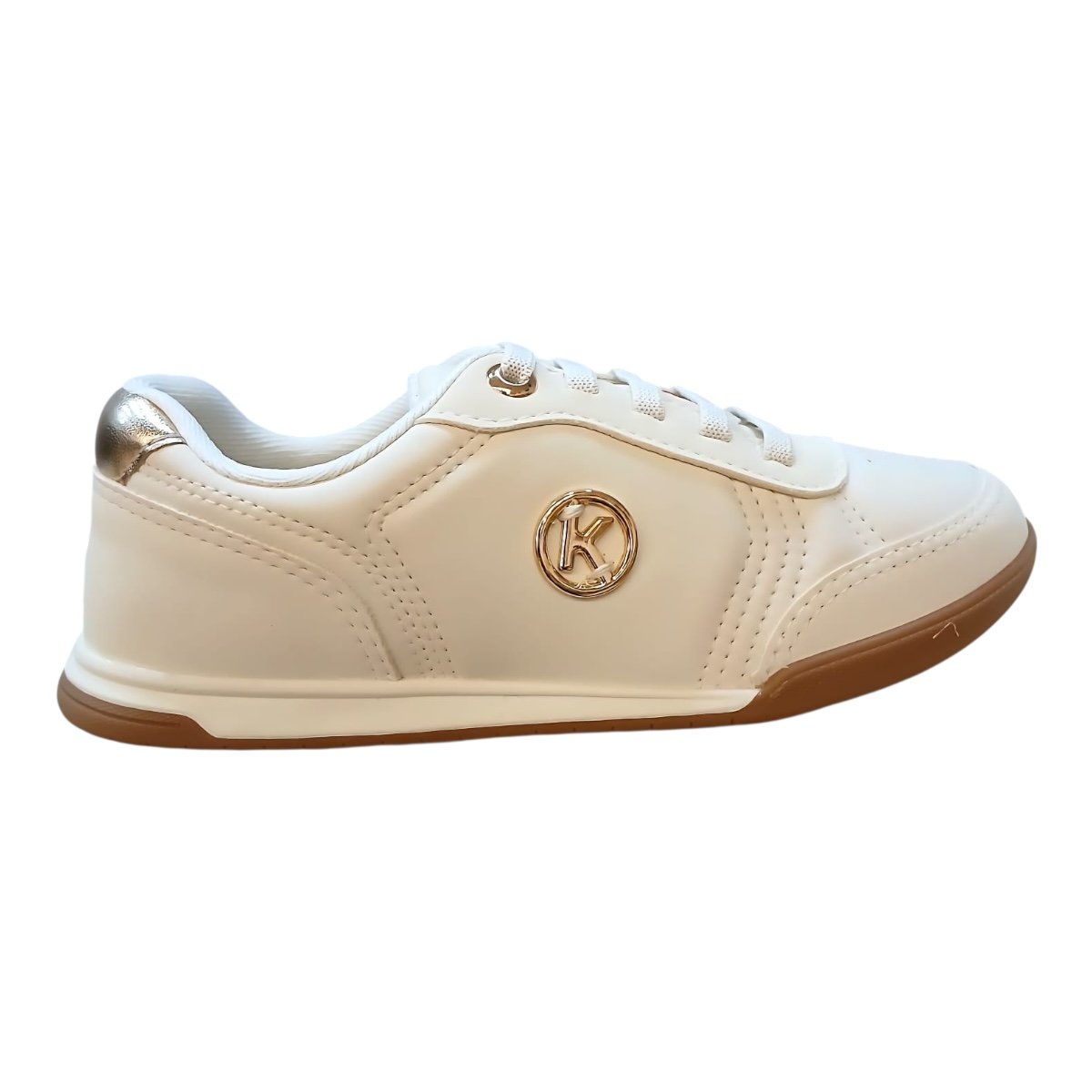 Tenis Feminino Kolosh Ultraconforto Casual Calce Fácil Elástico Detalhe Metalizado C4085 Marfim