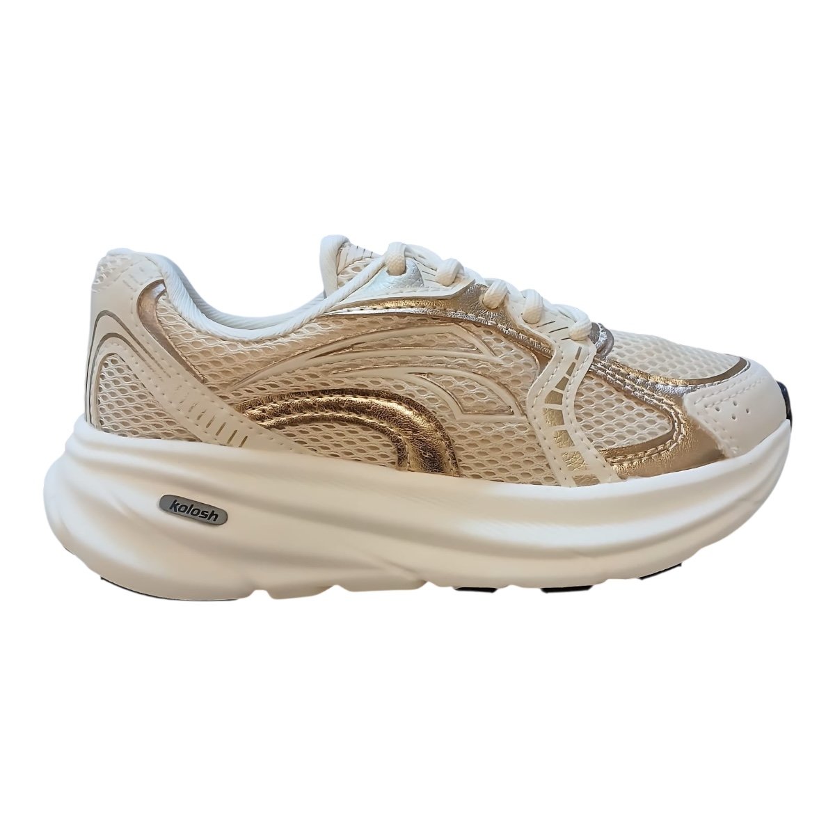 Tenis Feminino Kolosh Athletic Casual Esporte Ultraconforto Detalhe Metalizado E0351 Bege