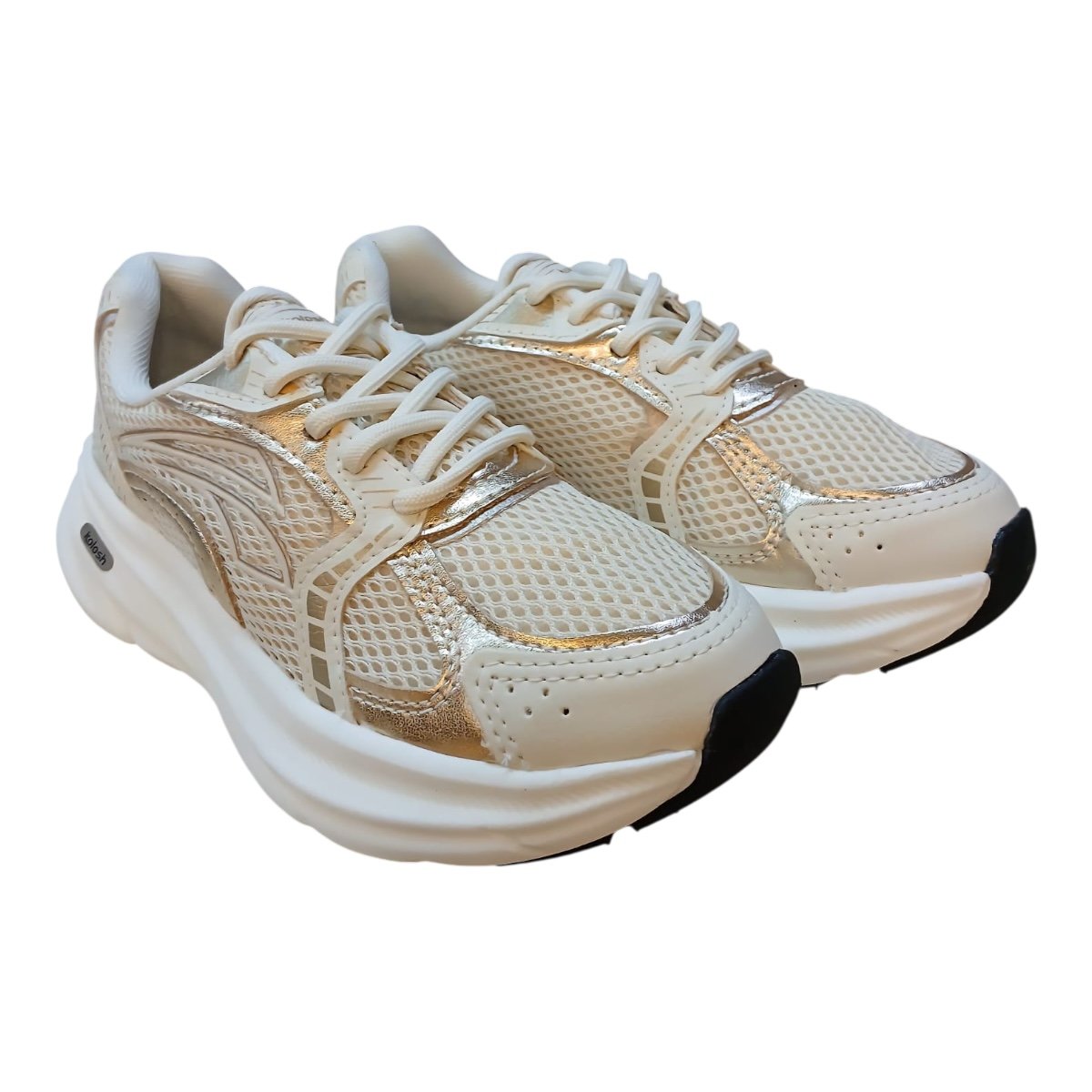 Tenis Feminino Kolosh Athletic Casual Esporte Ultraconforto Detalhe Metalizado E0351 Bege Bege 2