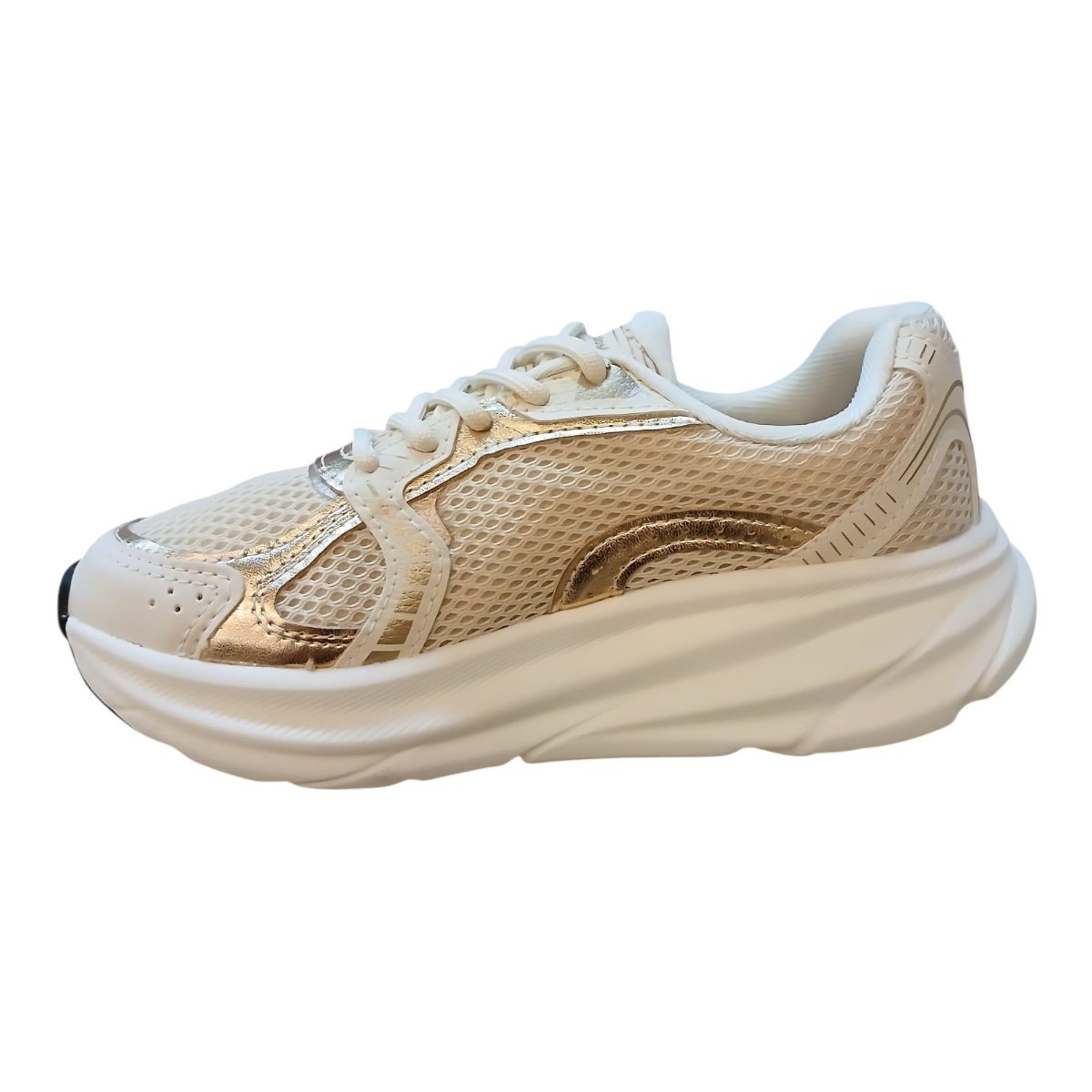 Tenis Feminino Kolosh Athletic Casual Esporte Ultraconforto Detalhe Metalizado E0351 Bege Bege 4