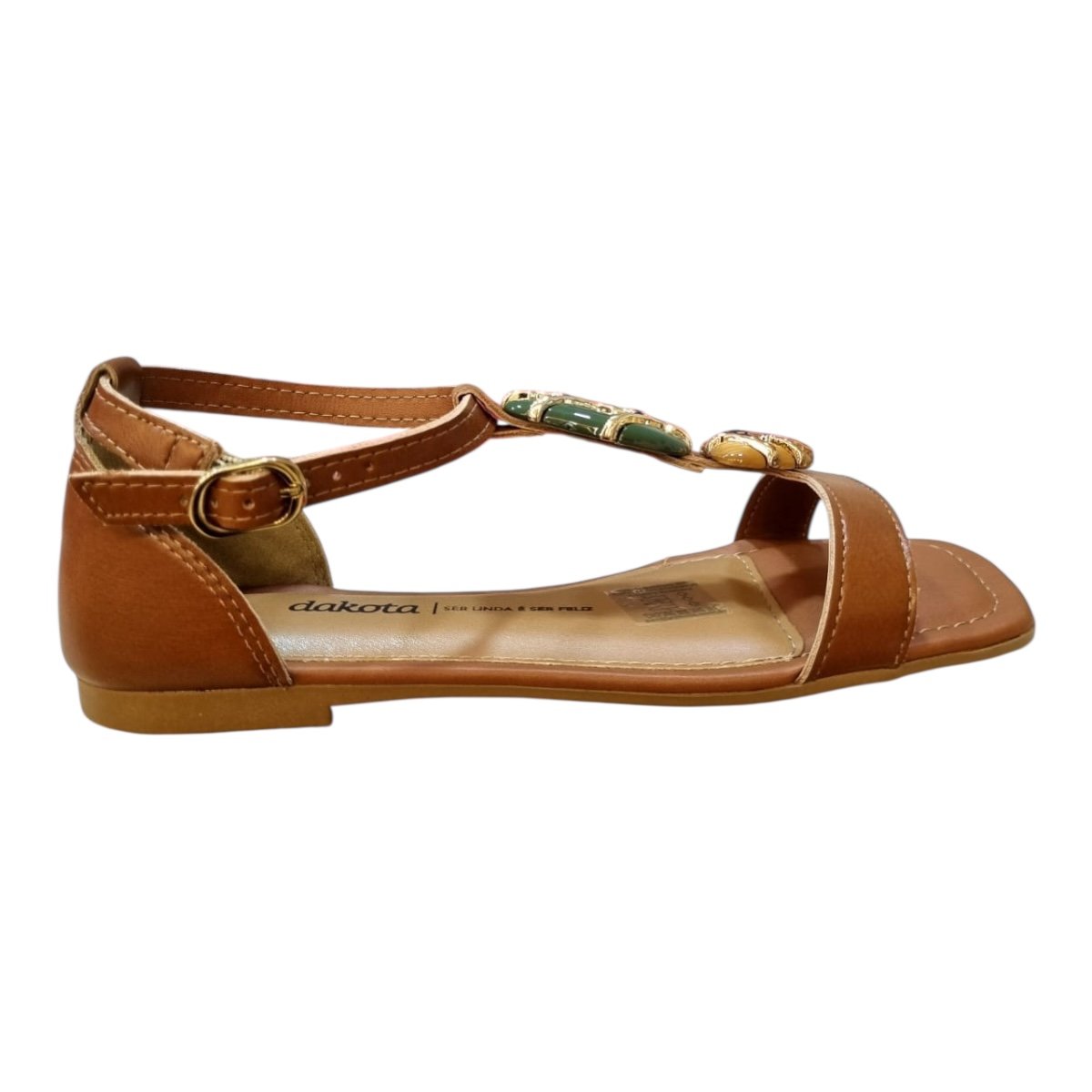 Sandalia Rasteira Feminino Dakota Casual Conforto Pedras Calcanhar Fechado Antiderrapante Y9614 Caramelo