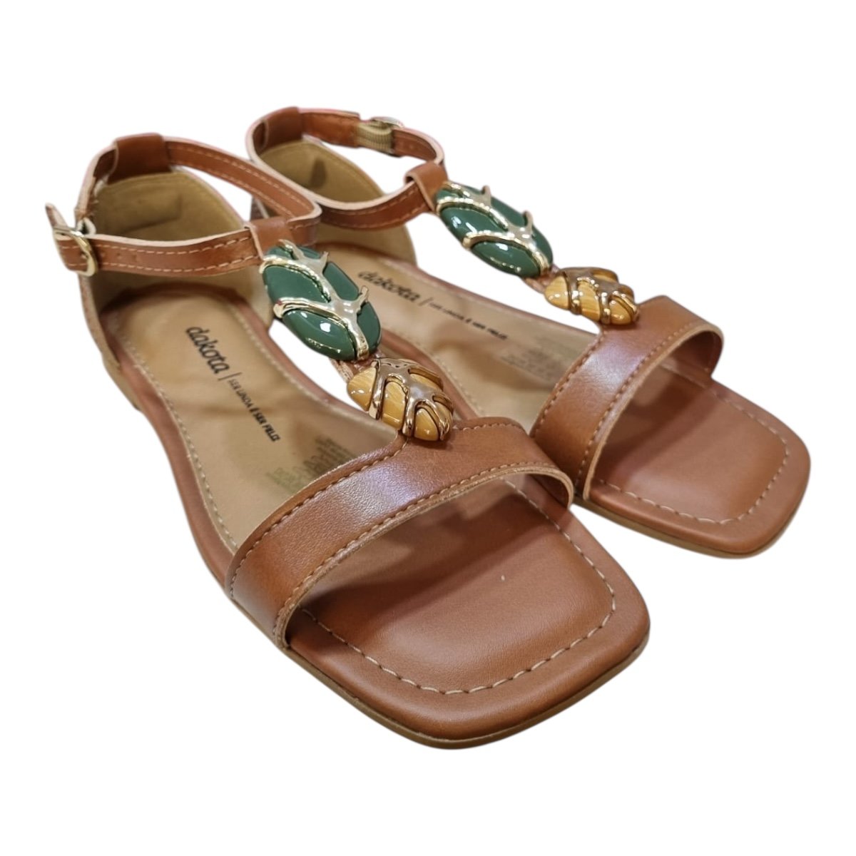 Sandalia Rasteira Feminino Dakota Casual Conforto Pedras Calcanhar Fechado Antiderrapante Y9614 Caramelo Marrom 2