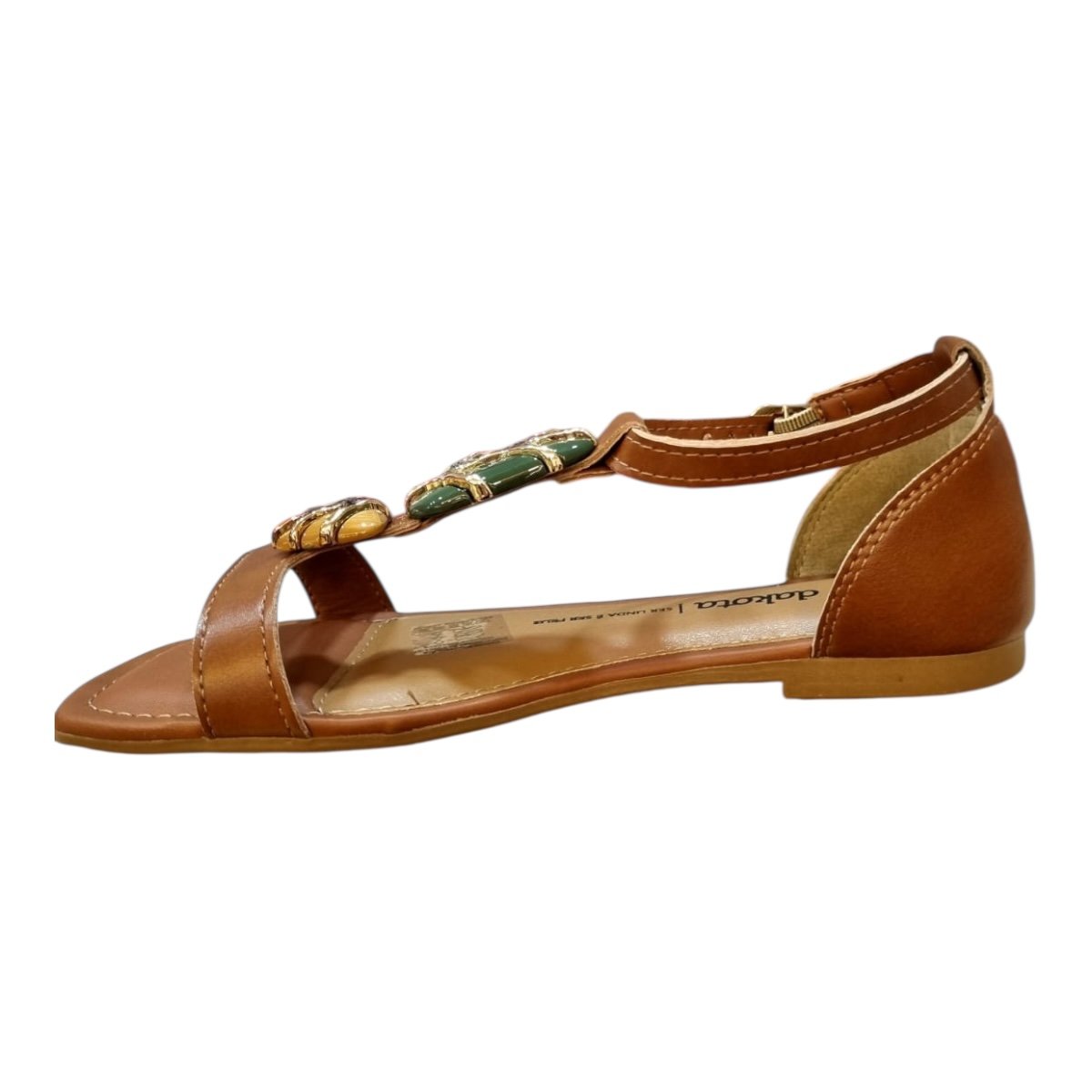 Sandalia Rasteira Feminino Dakota Casual Conforto Pedras Calcanhar Fechado Antiderrapante Y9614 Caramelo Marrom 5