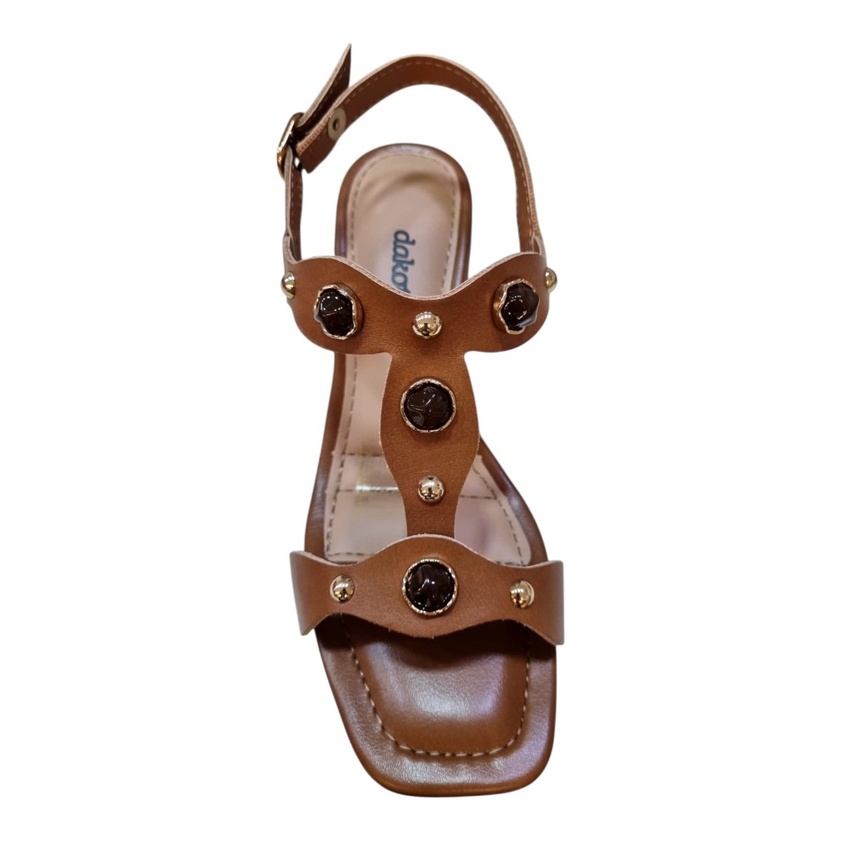 Sandalia Feminino Dakota Casual Conforto Tiras Pedras Bico Quadrado Salto Bloco Y9581 Caramelo Marrom 4