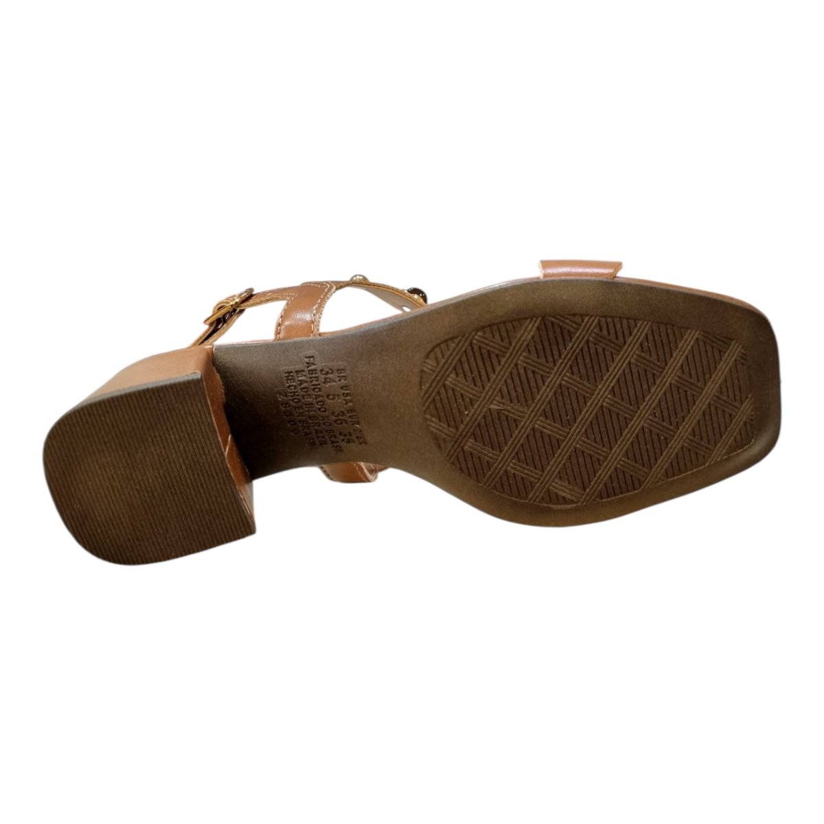 Sandalia Feminino Dakota Casual Conforto Tiras Pedras Bico Quadrado Salto Bloco Y9581 Caramelo Marrom 6