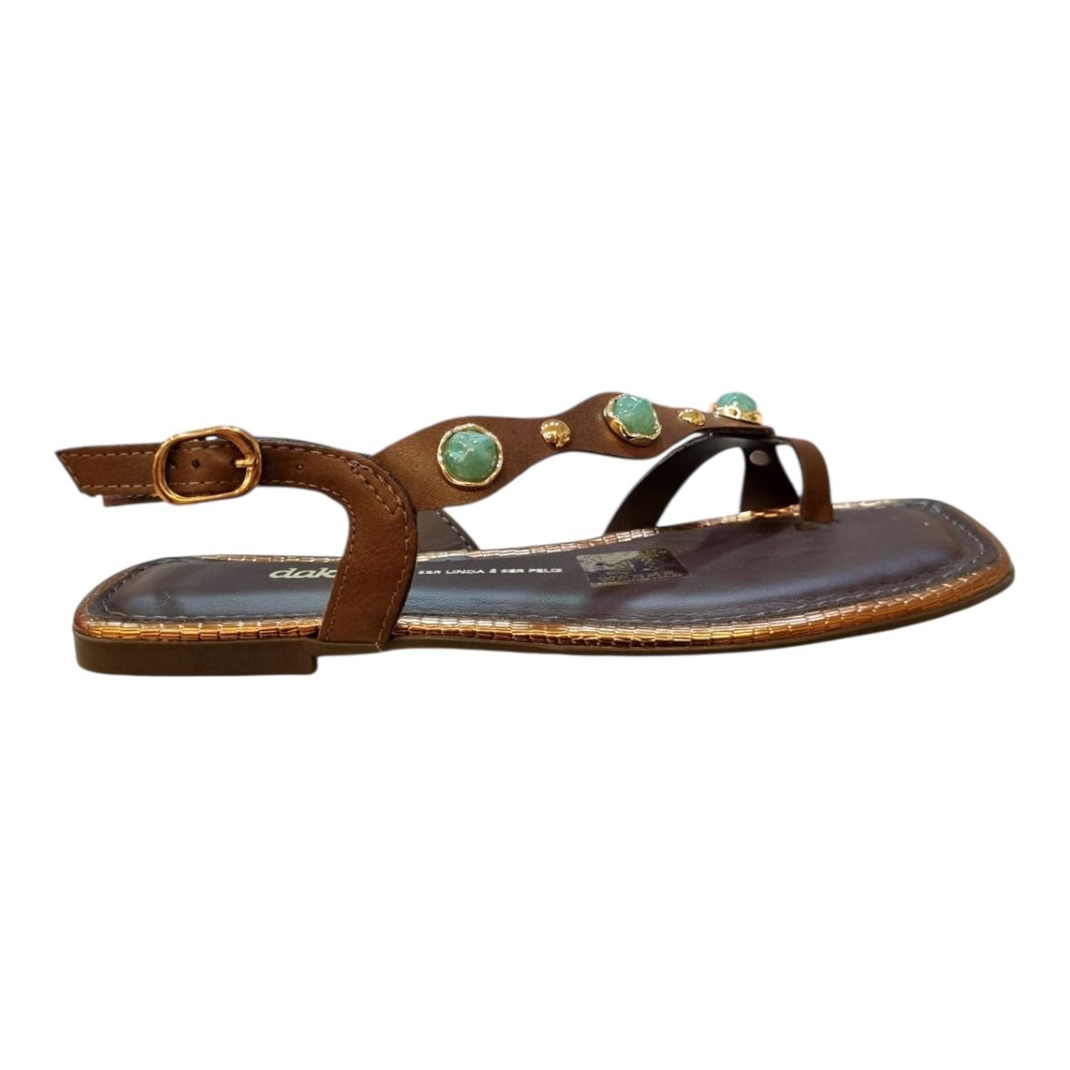 Sandalia Rasteira Feminino Dakota Casual Conforto Tiras Pedras Antiderrapante Y9381 Marrom