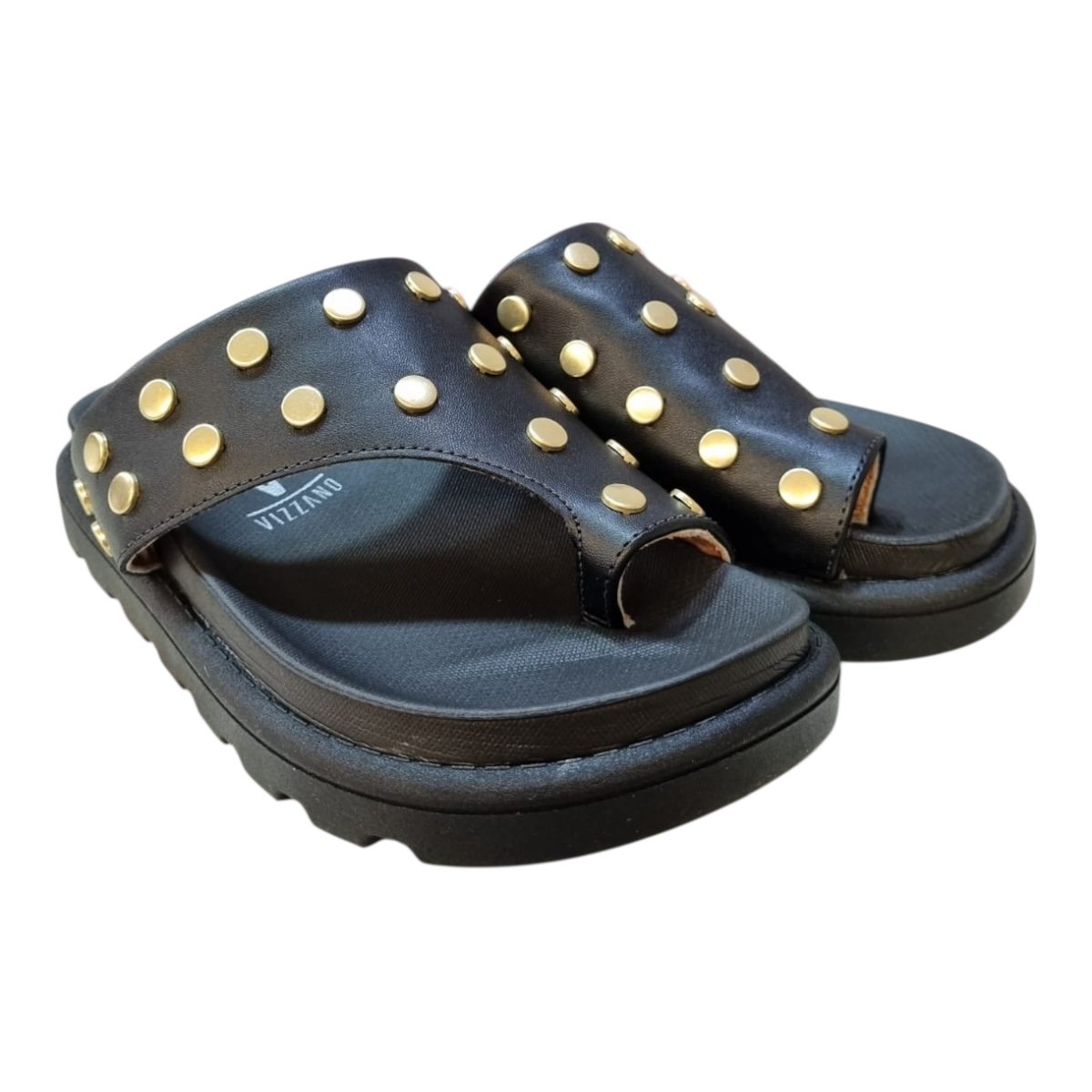 Chinelo Papete Feminino Vizzano Casual Dedo Conforto Superleve Detalhe Metalizado 6510.117 Preto Preto 2