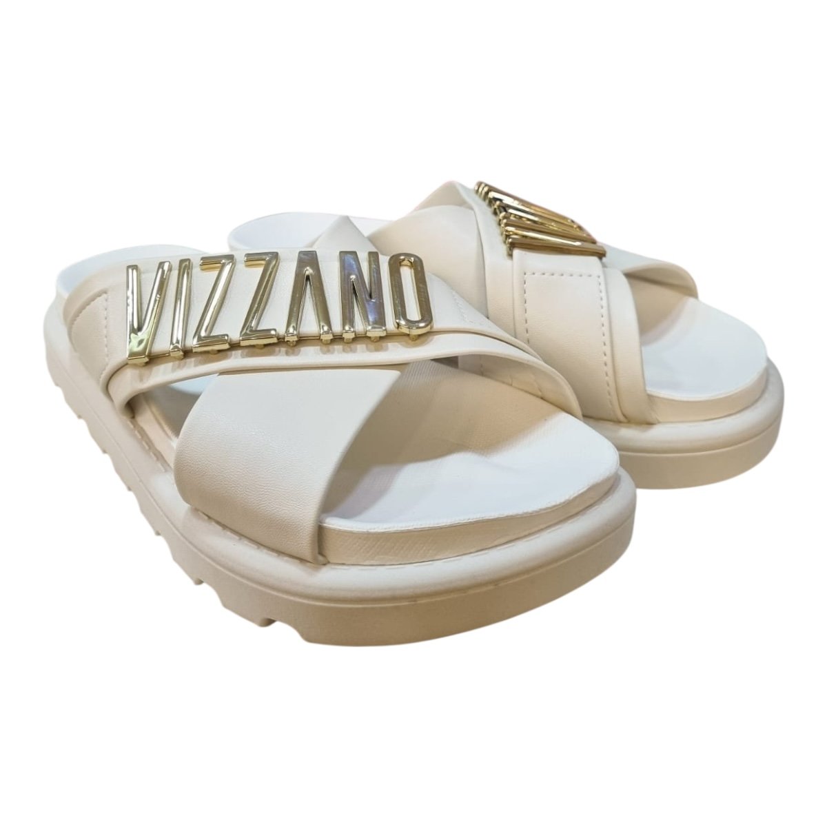 Chinelo Papete Feminino Vizzano Casual Conforto Tiras Cruzadas Metalizado 6510.122 Branco Branco 2