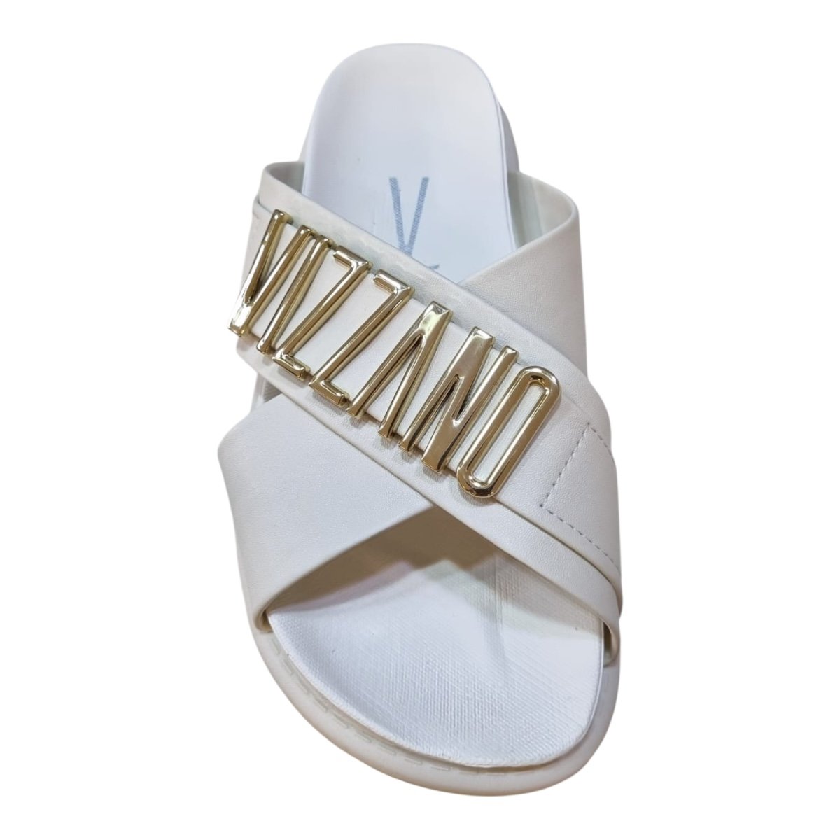 Chinelo Papete Feminino Vizzano Casual Conforto Tiras Cruzadas Metalizado 6510.122 Branco Branco 3