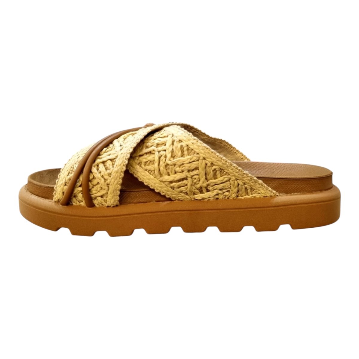 Chinelo Papete Feminino Vizzano Casual Conforto Tiras Cruzadas Detalhes Tressê Metalizado 6510.121 Caramelo Caramelo 4