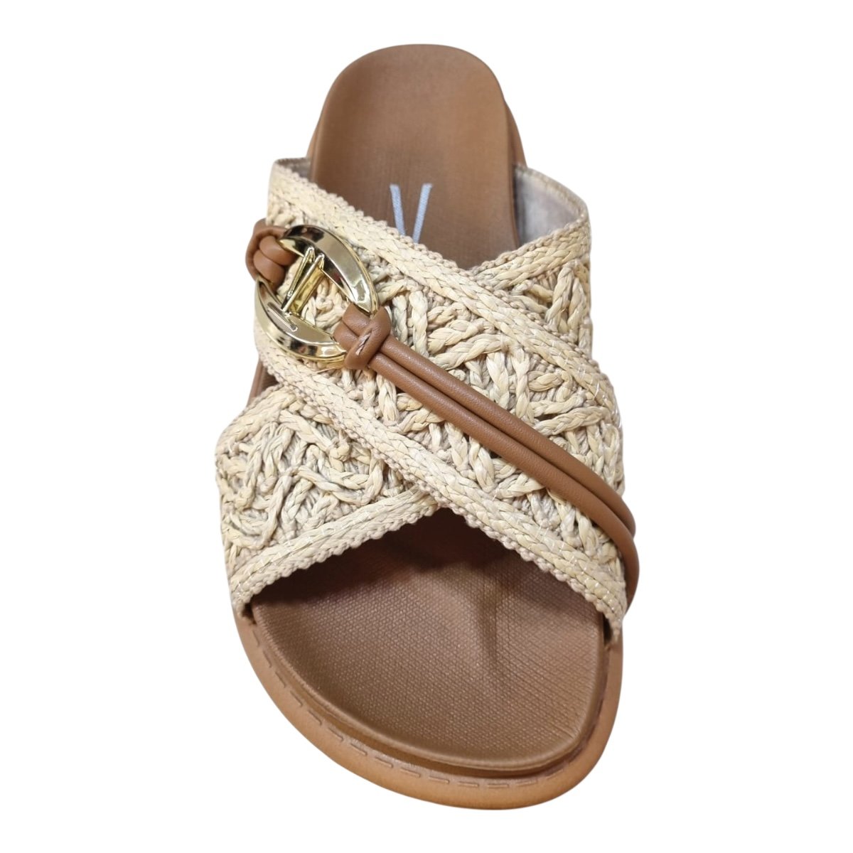 Chinelo Papete Feminino Vizzano Casual Conforto Tiras Cruzadas Detalhes Tressê Metalizado 6510.121 Caramelo Caramelo 6