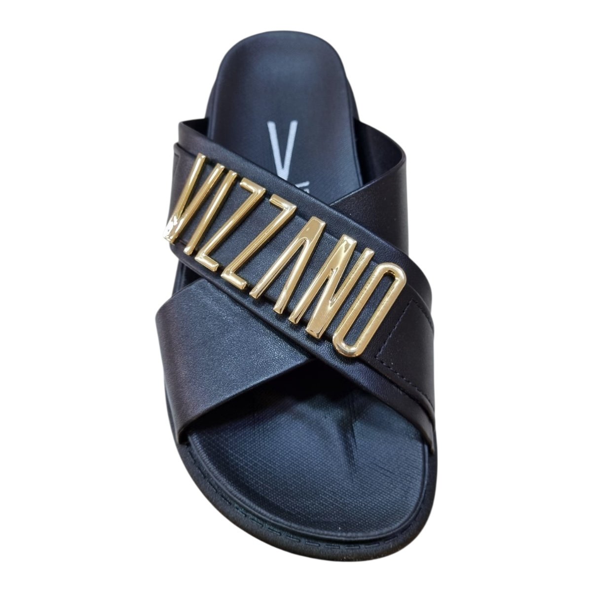 Chinelo Papete Feminino Vizzano Casual Conforto Tiras Cruzadas Metalizado 6510.122 Preto Preto 3