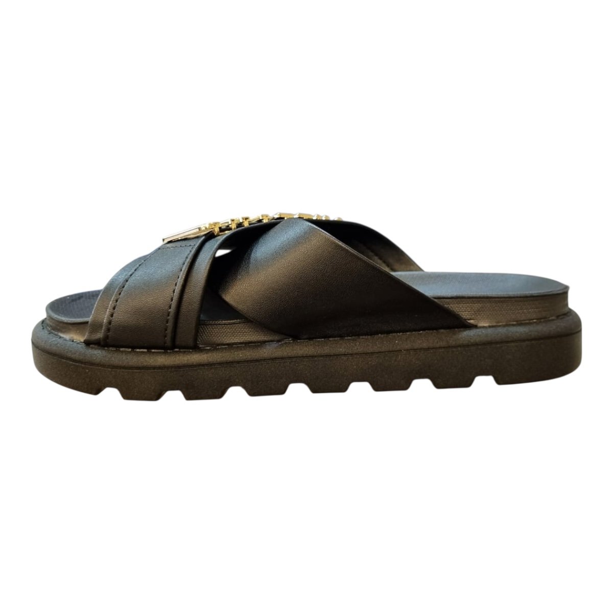 Chinelo Papete Feminino Vizzano Casual Conforto Tiras Cruzadas Metalizado 6510.122 Preto Preto 4