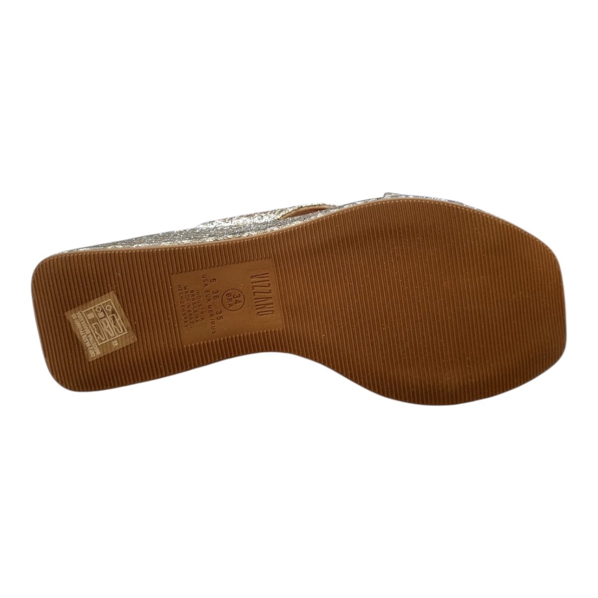 Tamanco Anabela Feminino Vizzano Metalizado Casual Plataforma Conforto Tiras Cruzadas 6559.104 Dourado Dourado 5