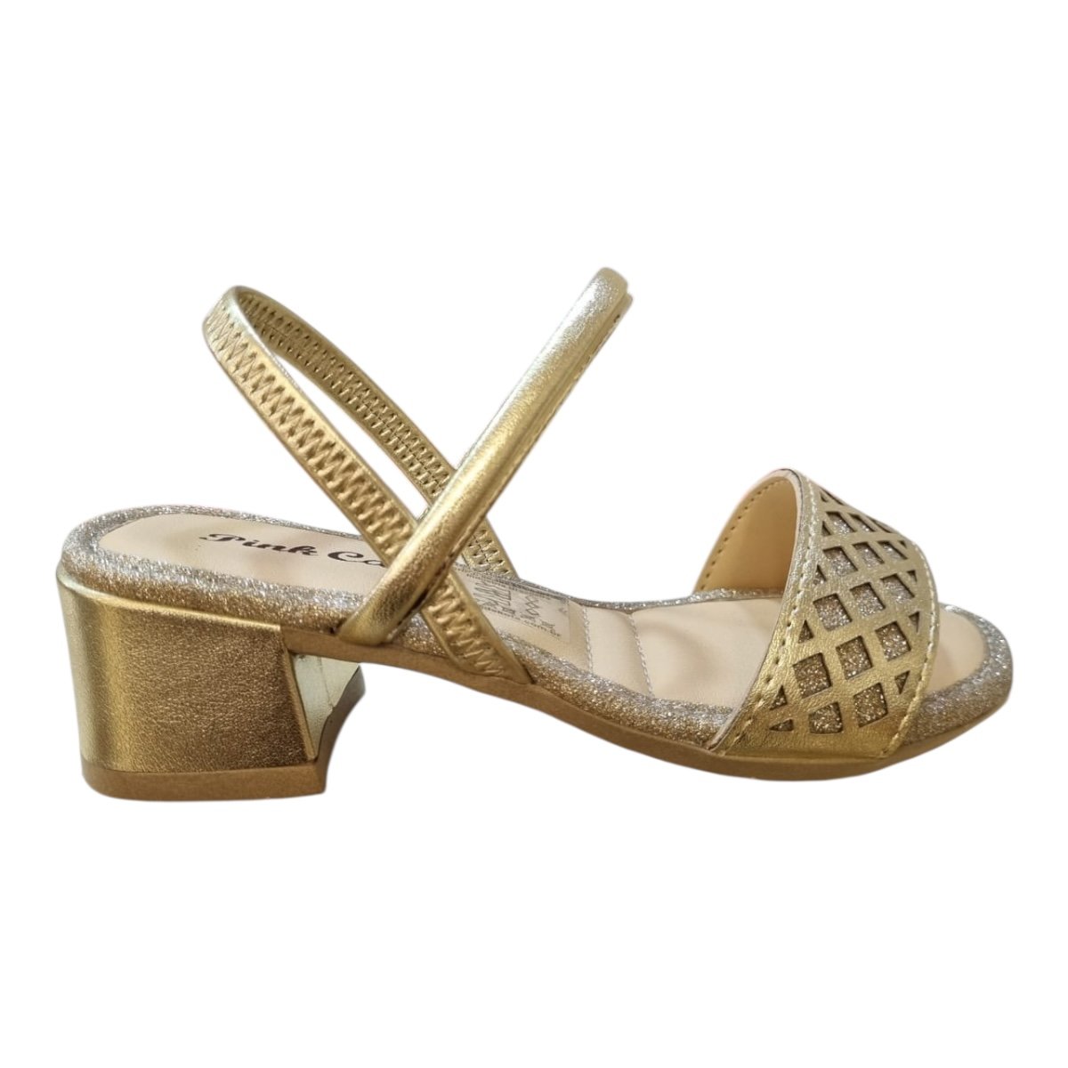 Sandalia Infantil Menina Pink Cats Casual Conforto Calce Fácil Metalizado Salto Bloco V5761 Dourado