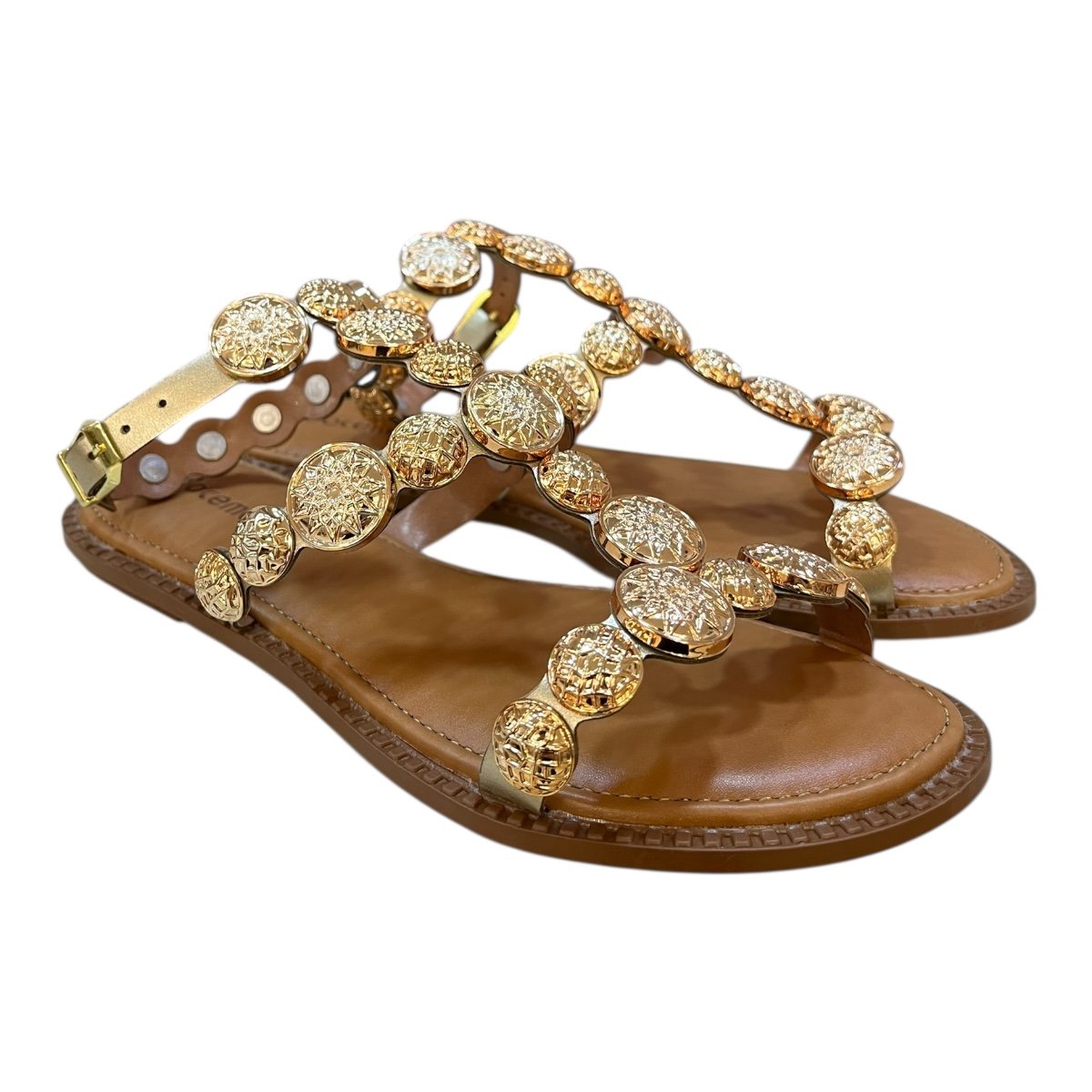 Sandalia Feminino Rasteira Doce Maça Casual Conforto Metalizado Antiderrapante E227tt Dourado Dourado 2