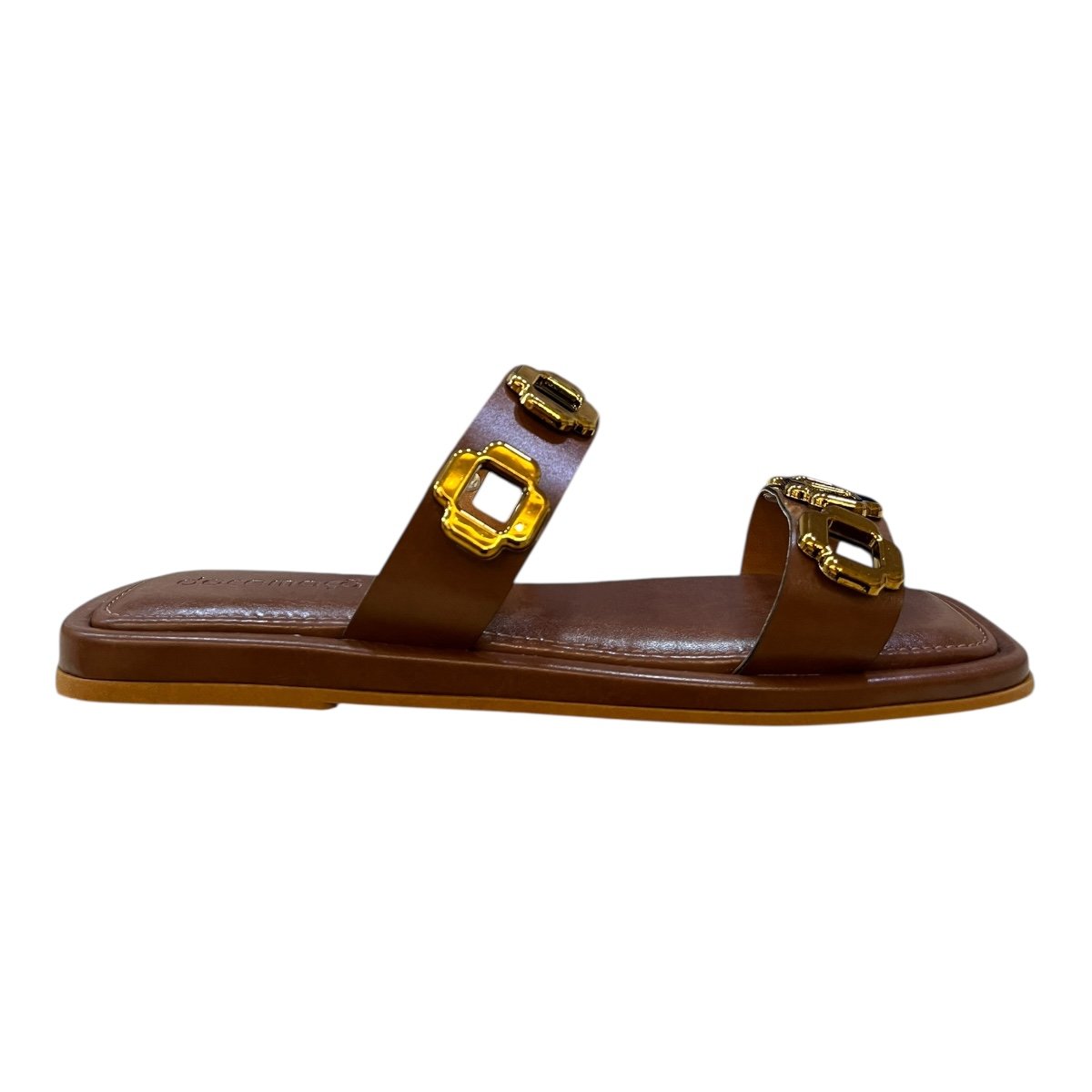 Chinelo Rasteira Feminino Doce Maça Conforto Casual Slide Detalhe Metalizado Antiderrapante E220rf Marrom