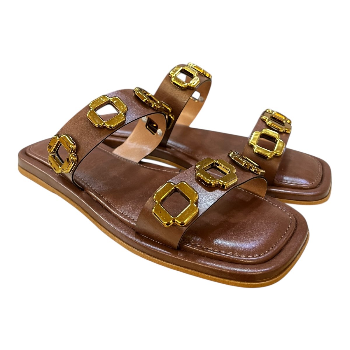 Chinelo Rasteira Feminino Doce Maça Conforto Casual Slide Detalhe Metalizado Antiderrapante E220rf Marrom Marrom 2