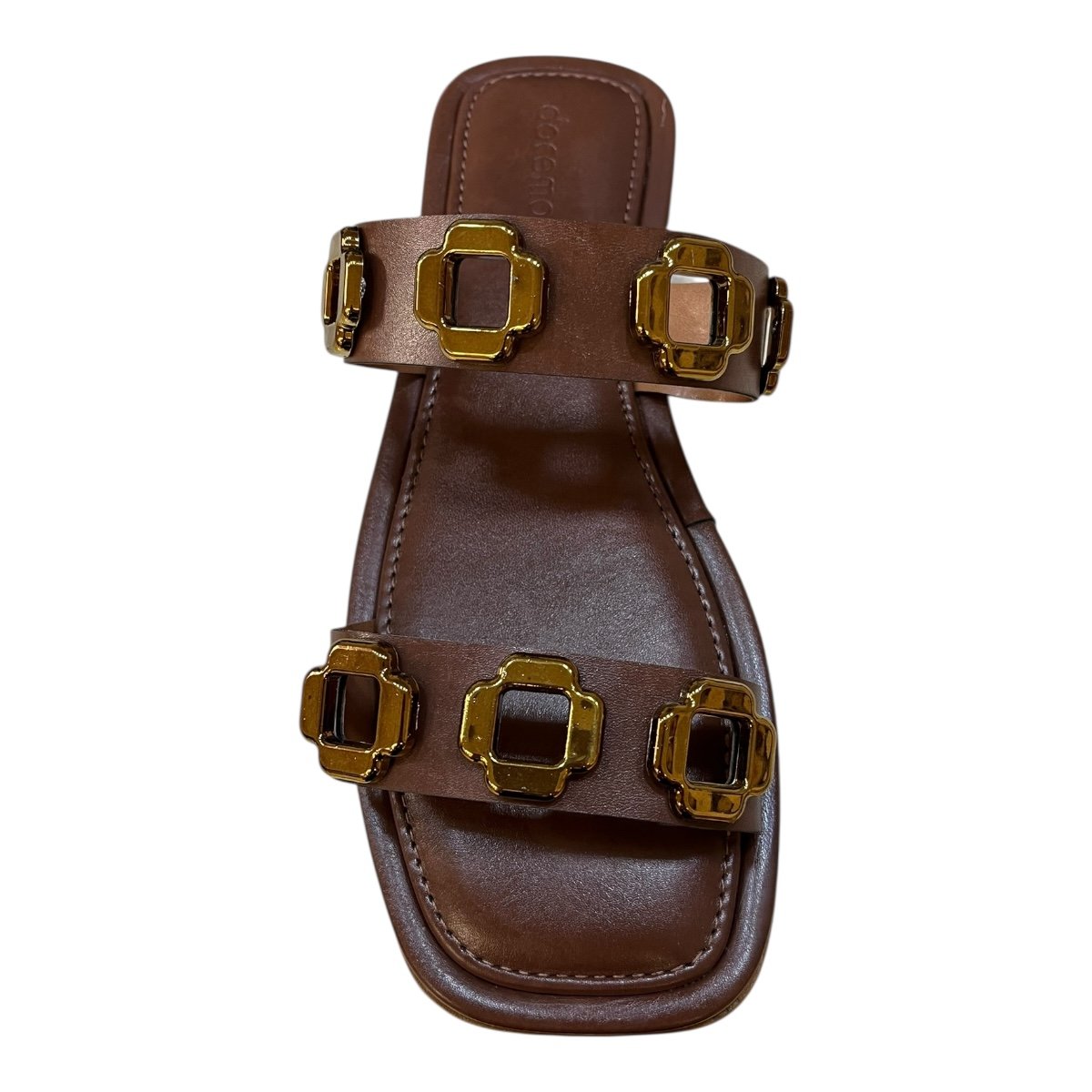 Chinelo Rasteira Feminino Doce Maça Conforto Casual Slide Detalhe Metalizado Antiderrapante E220rf Marrom Marrom 3