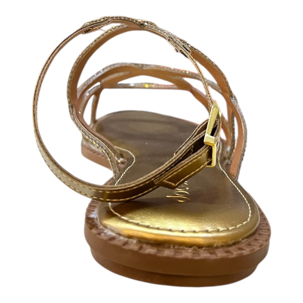 Sandalia Rasteira Feminino Conforto Casual Tiras Brilho Metalizado Pedras Strass D238tt Bronze Bronze 5