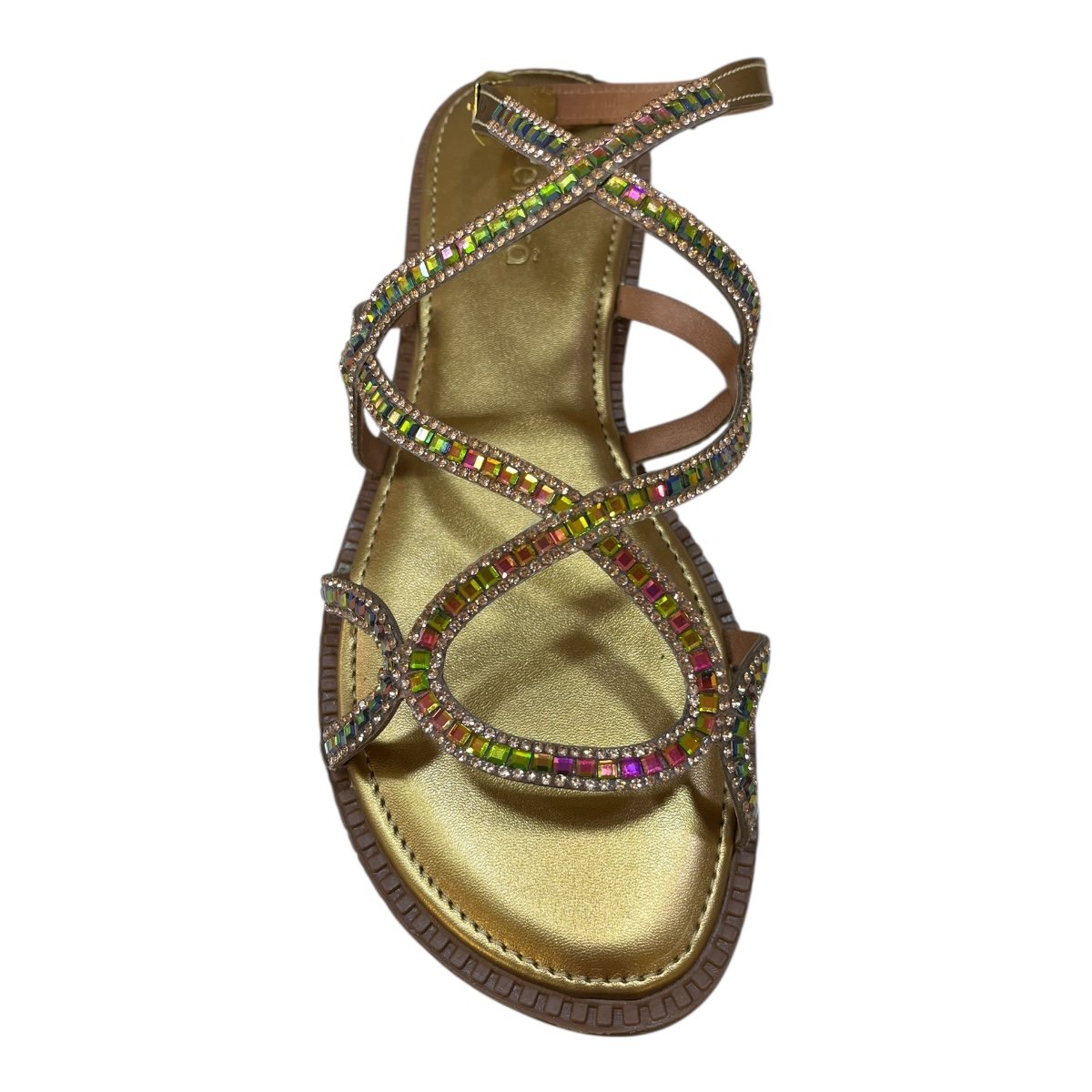 Sandalia Rasteira Feminino Conforto Casual Tiras Brilho Metalizado Pedras Strass D238tt Bronze Bronze 6