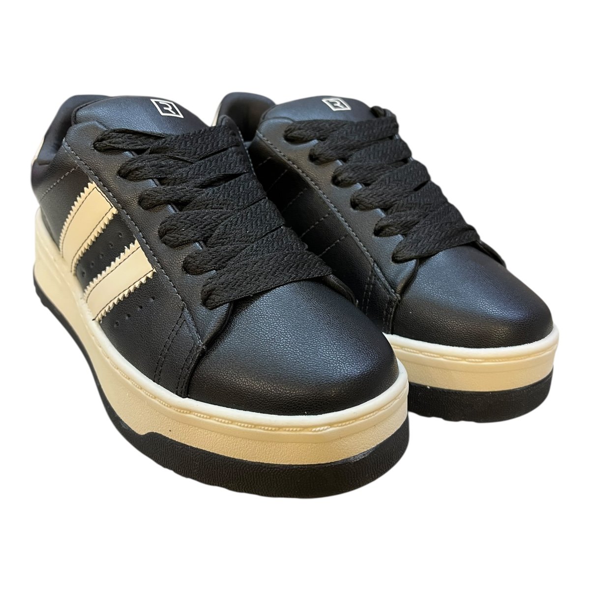 Tenis Feminino Ramarim Casual Conforto Camurça Plataforma Listras Amarração 25-99201 Preto Preto 2
