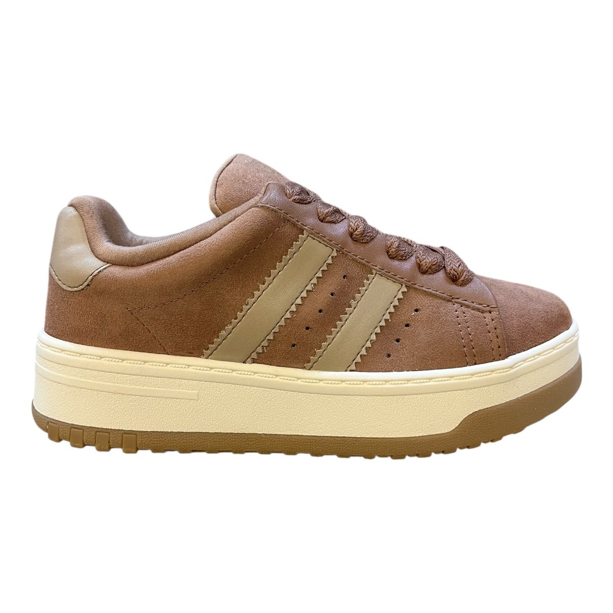 Tenis Feminino Ramarim Casual Conforto Camurça Plataforma Listras Amarração 25-99201 Marrom