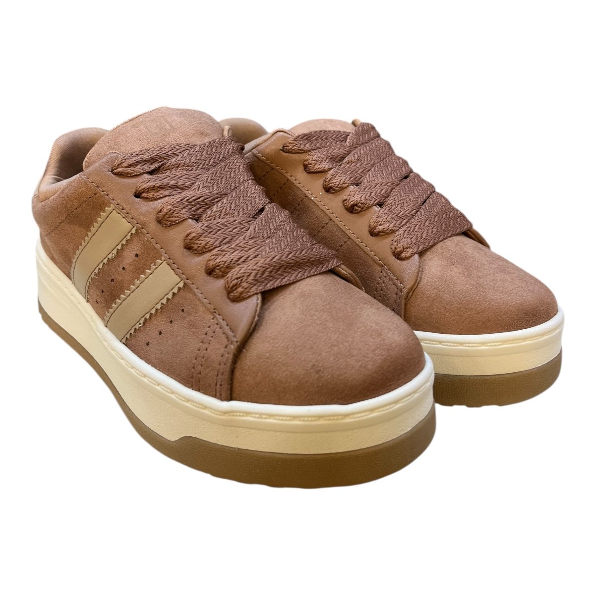 Tenis Feminino Ramarim Casual Conforto Camurça Plataforma Listras Amarração 25-99201 Marrom Marrom 2