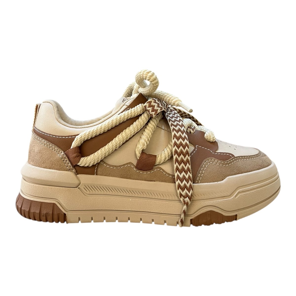 Tenis Feminino Ramarim Sneaker Casual Plataforma Conforto Cadarço Duplo Retrô 25-94204 Bege