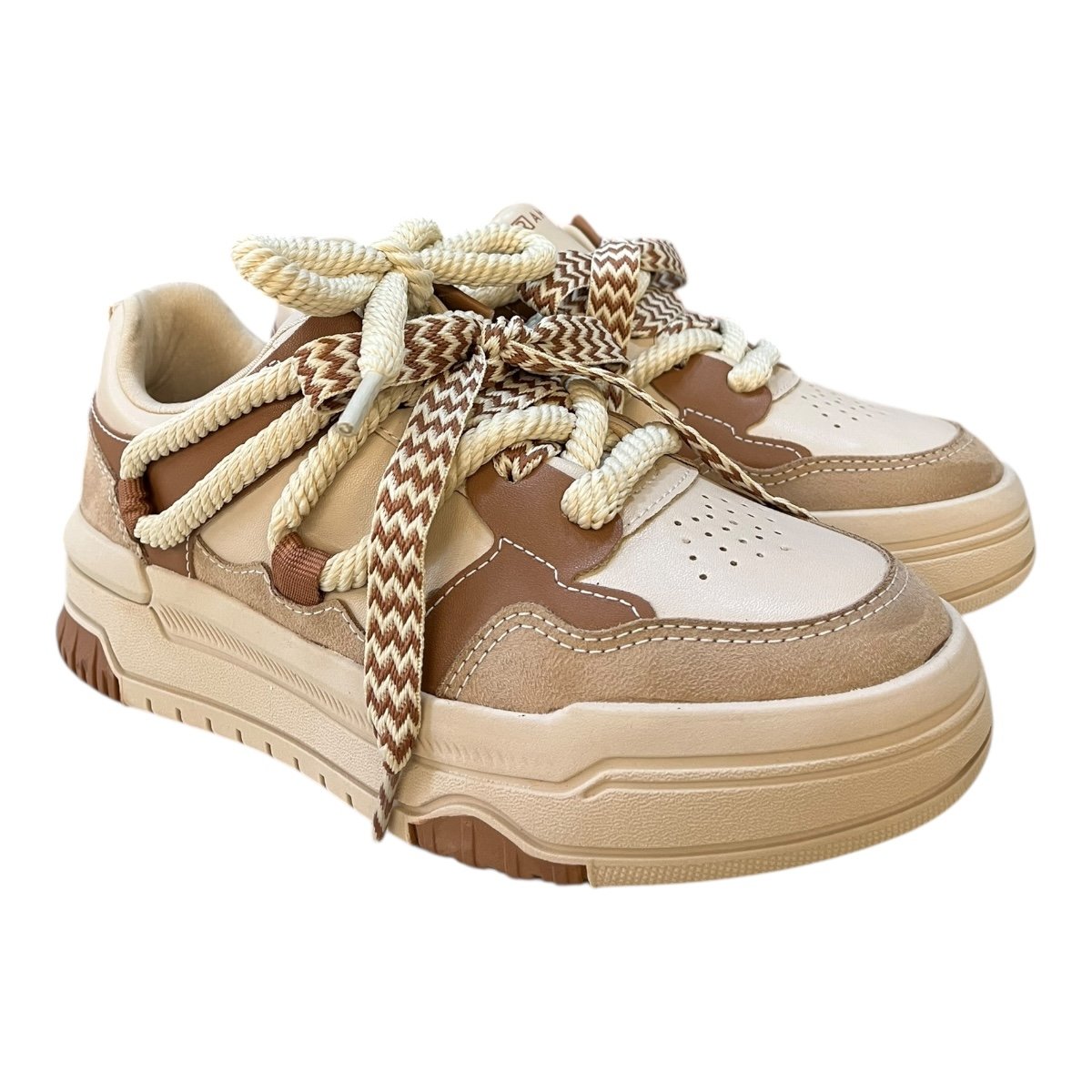 Tenis Feminino Ramarim Sneaker Casual Plataforma Conforto Cadarço Duplo Retrô 25-94204 Bege 2