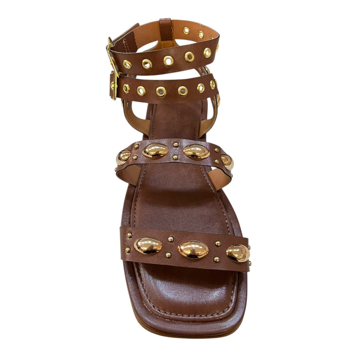 Sandalia Rasteira Feminino Doce Maça Casual Conforto Fivela Tiras Metalizado Antiderrapante E231rf Marrom Marrom 3