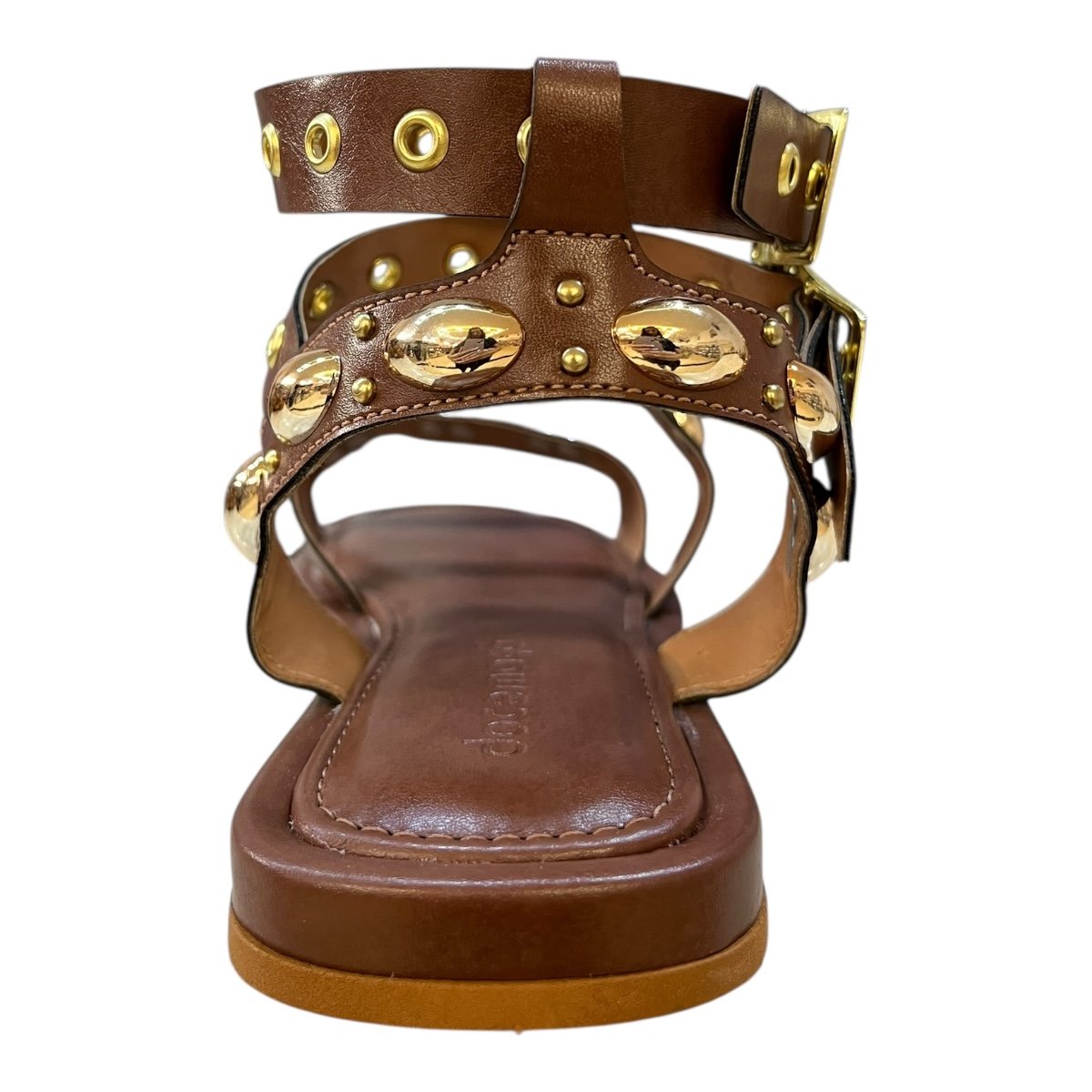 Sandalia Rasteira Feminino Doce Maça Casual Conforto Fivela Tiras Metalizado Antiderrapante E231rf Marrom Marrom 6