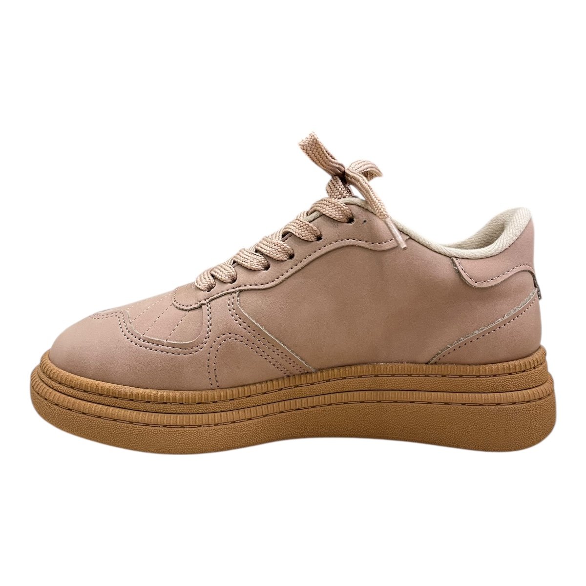 Tenis Feminino Moleca Casual Conforto Plataforma Nobuck Camurça Amarração 5816.101 Nude Nude 4