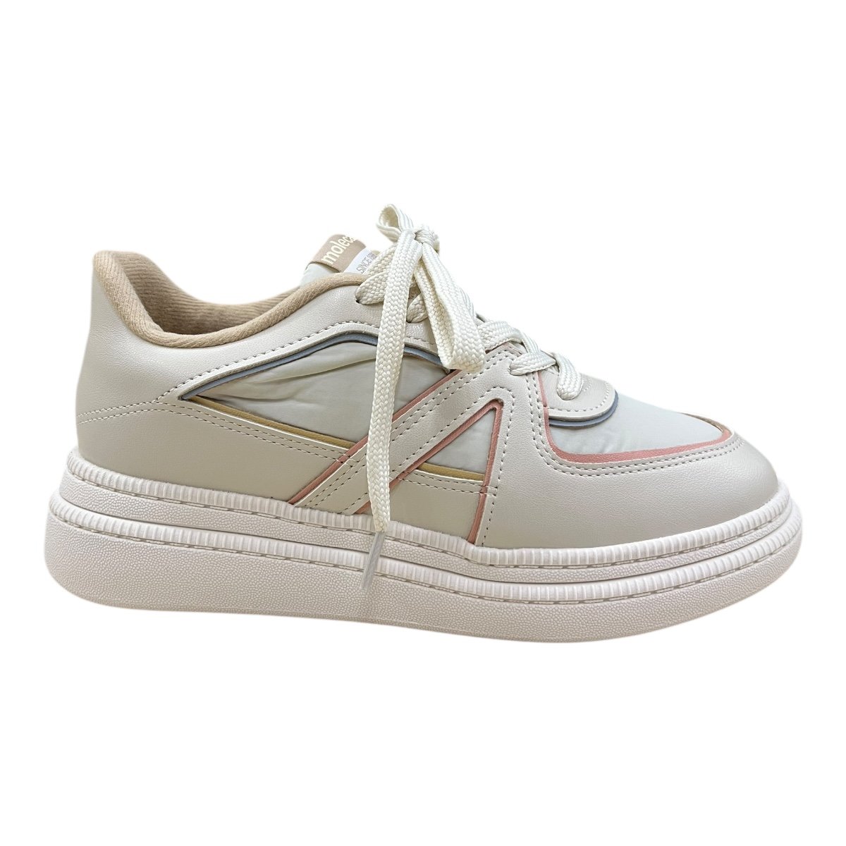 Tenis Feminino Moleca Casual Conforto Amarração Plataforma Detalhe Brilho Colorido 5816.108 Marfim
